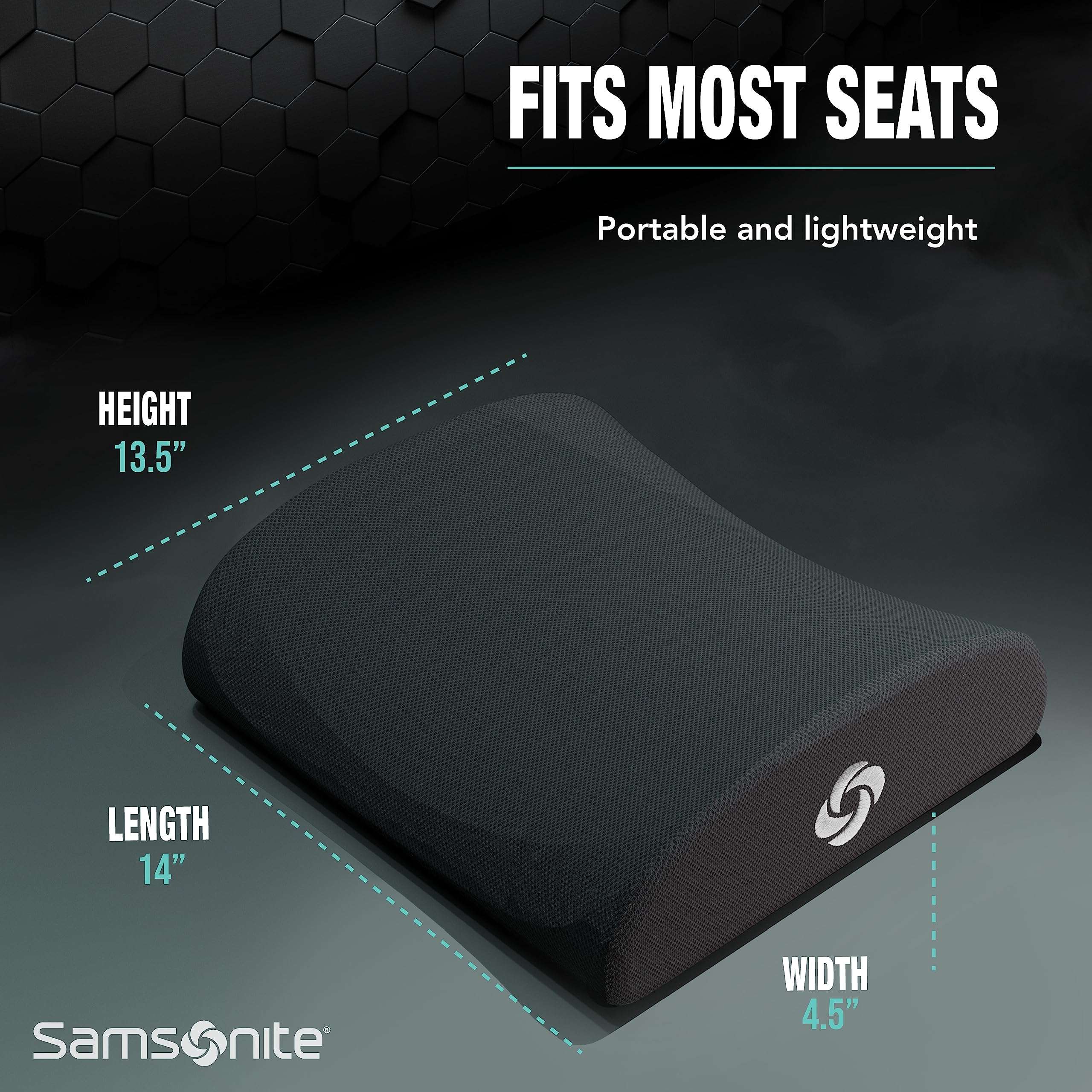 Samsonite Ergonomic Lumbar Support Pillow for Office Chair, Gaming Chair, or Car, Memory Foam Cushion with Ventilated Mesh and Adjustable Strap - Image 2