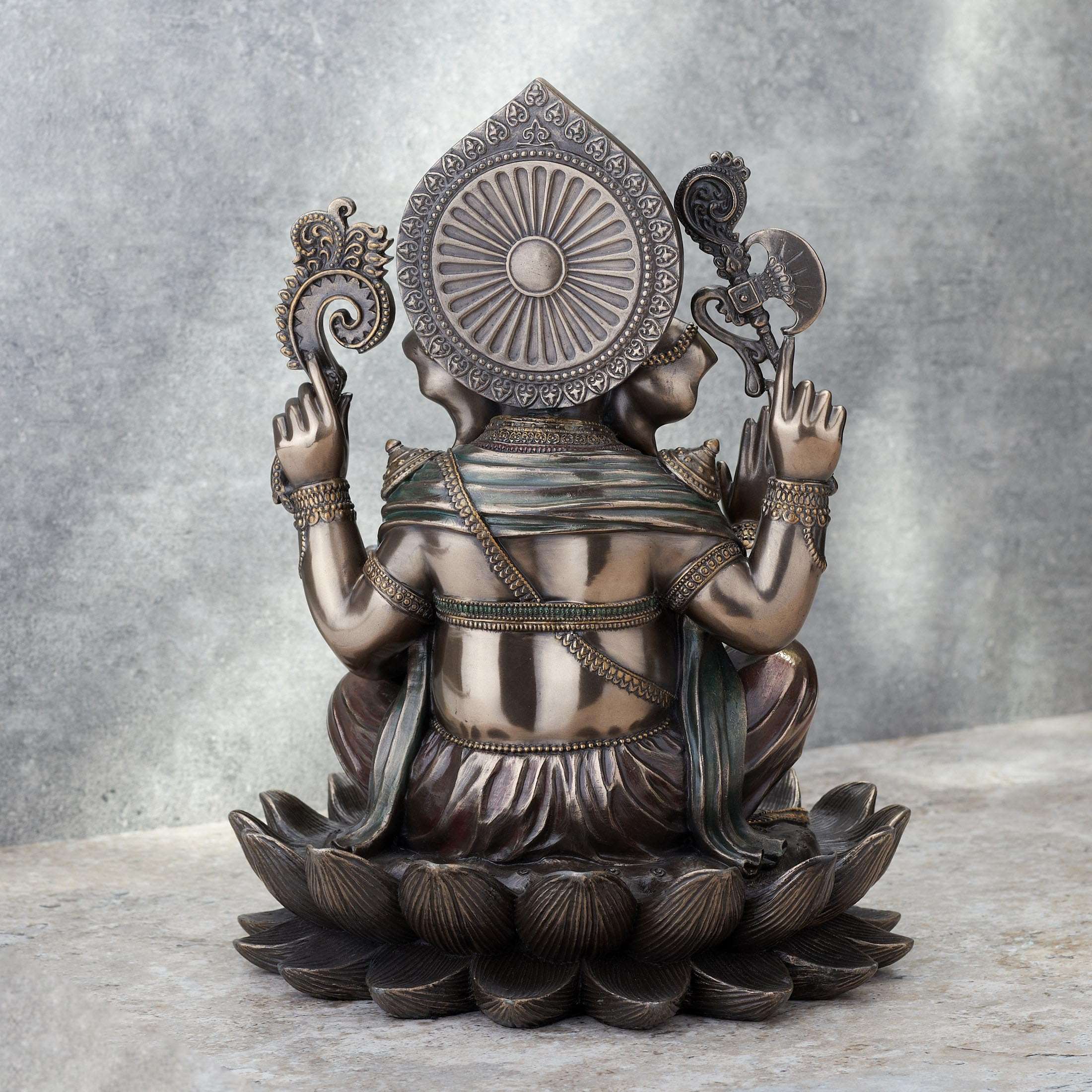 Veronese Design 9 7/8 Inch Lord Ganesha Sitting on Lotus Hindu God Antique Bronze Finish Resin Statue - Image 2