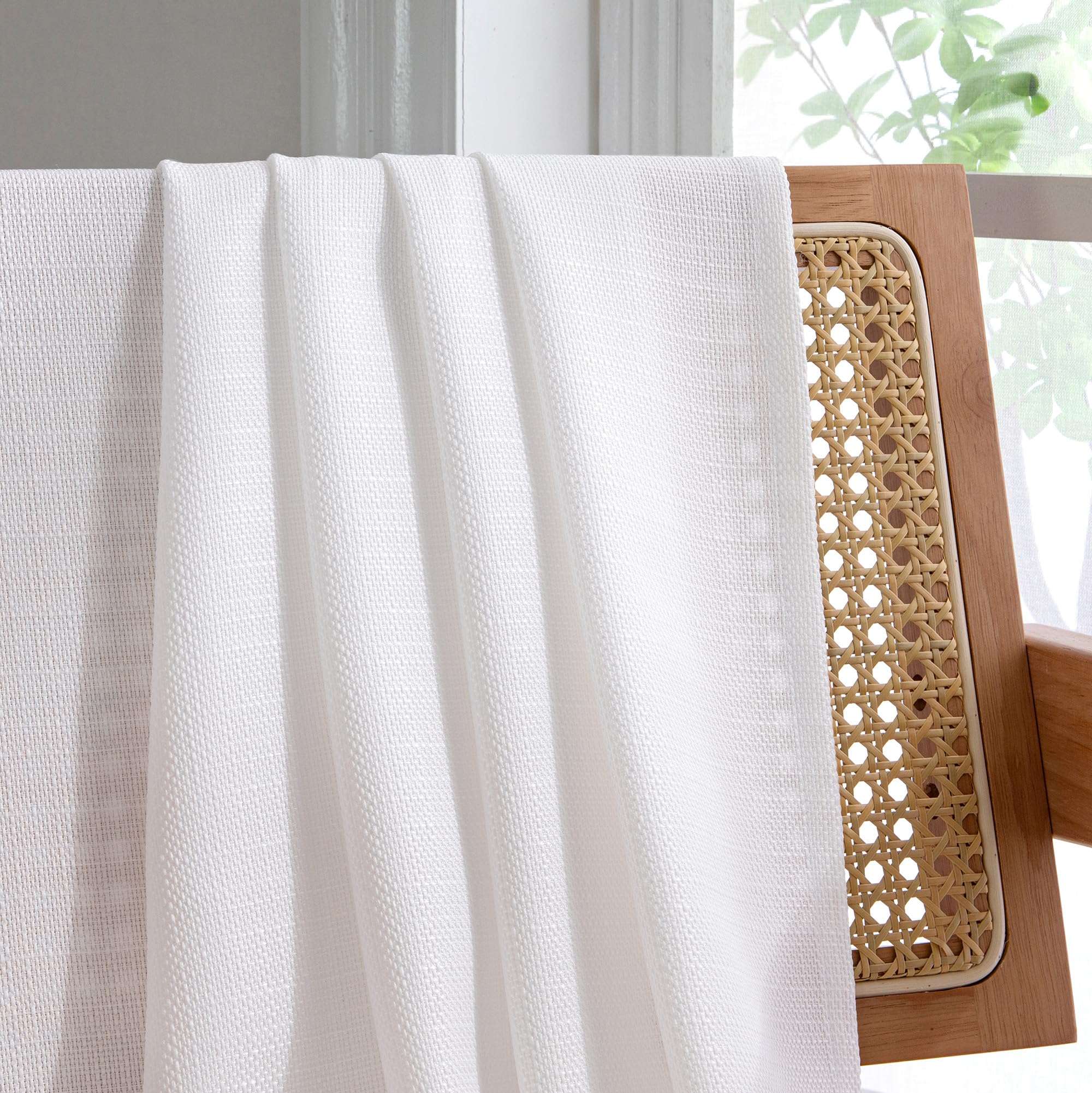 Chyhomenyc White Curtains 84 Inch Length 2 Panels Set, Faux Linen Textured Semi Light Filtering Soft Airy Farmhouse Curtain Drapes for Living Room Bedroom, Cortinas para Sala, 40Wx84L - Image 9