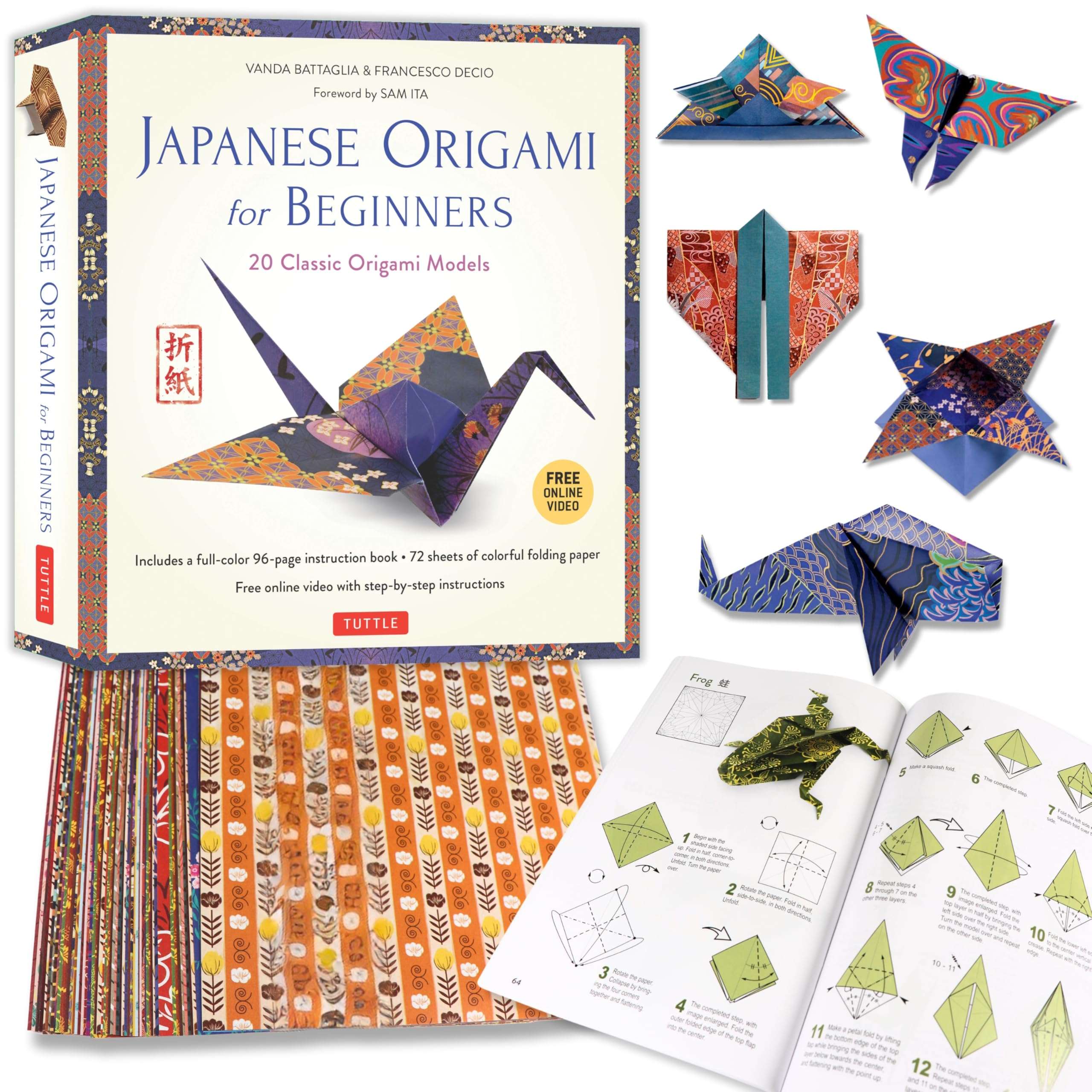 Japanese Origami for Beginners Kit: 20 Classic Origami Models: Kit with 96-page Origami Book, 72 Origami Papers and Instructional Videos: Great for Kids and Adults! - Image 1