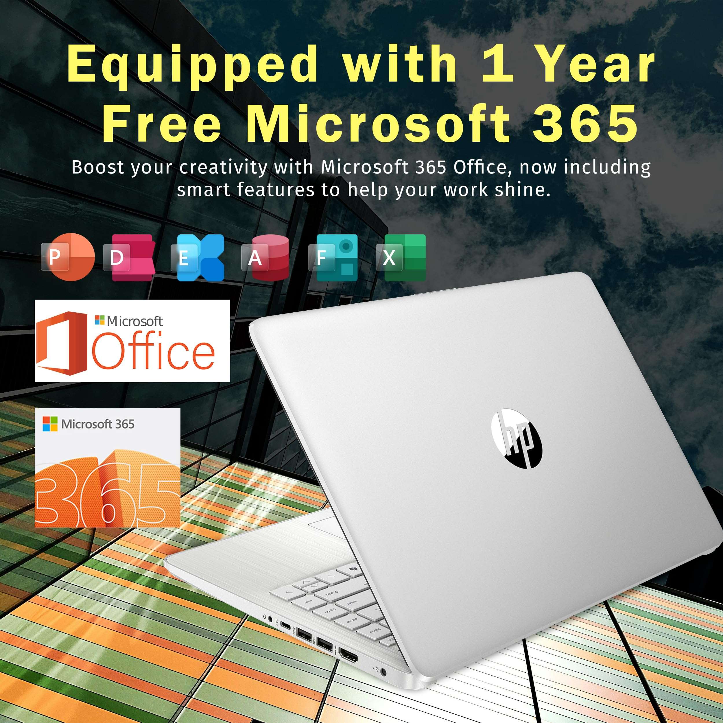 HP Stream 14" HD BrightView Laptop, Intel Celeron N150, 16GB RAM, 288GB Storage (128GB eMMC + 160GB Docking Station Set), Intel UHD Graphics, 720p Webcam, Wi-Fi, 1 Year Office 365, Win 11 S, Silver - Image 6