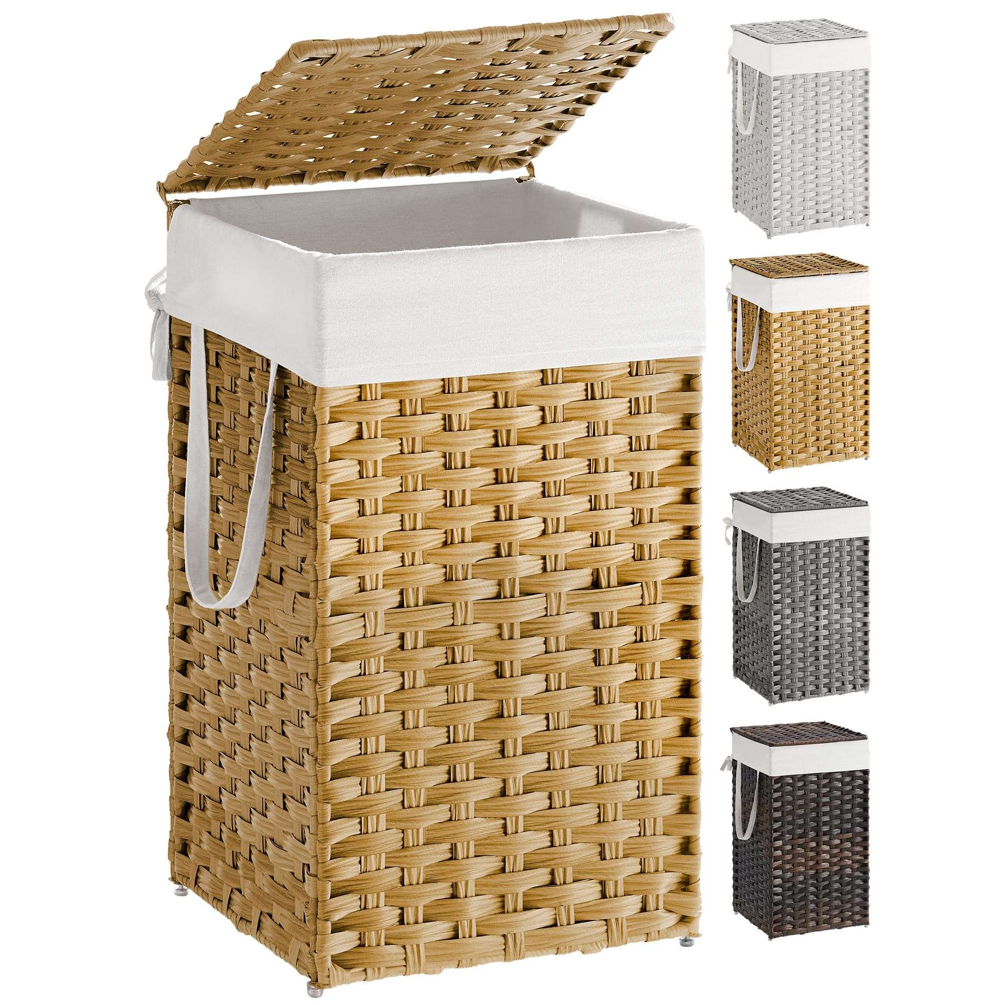 SONGMICS Laundry Hamper with Lid, 17.2 Gallon (65 L) Synthetic Rattan Clothes Laundry Basket with Lid and Handles, Foldable, Removable Liner, Goose Yellow ULCB165N01 - Image 1