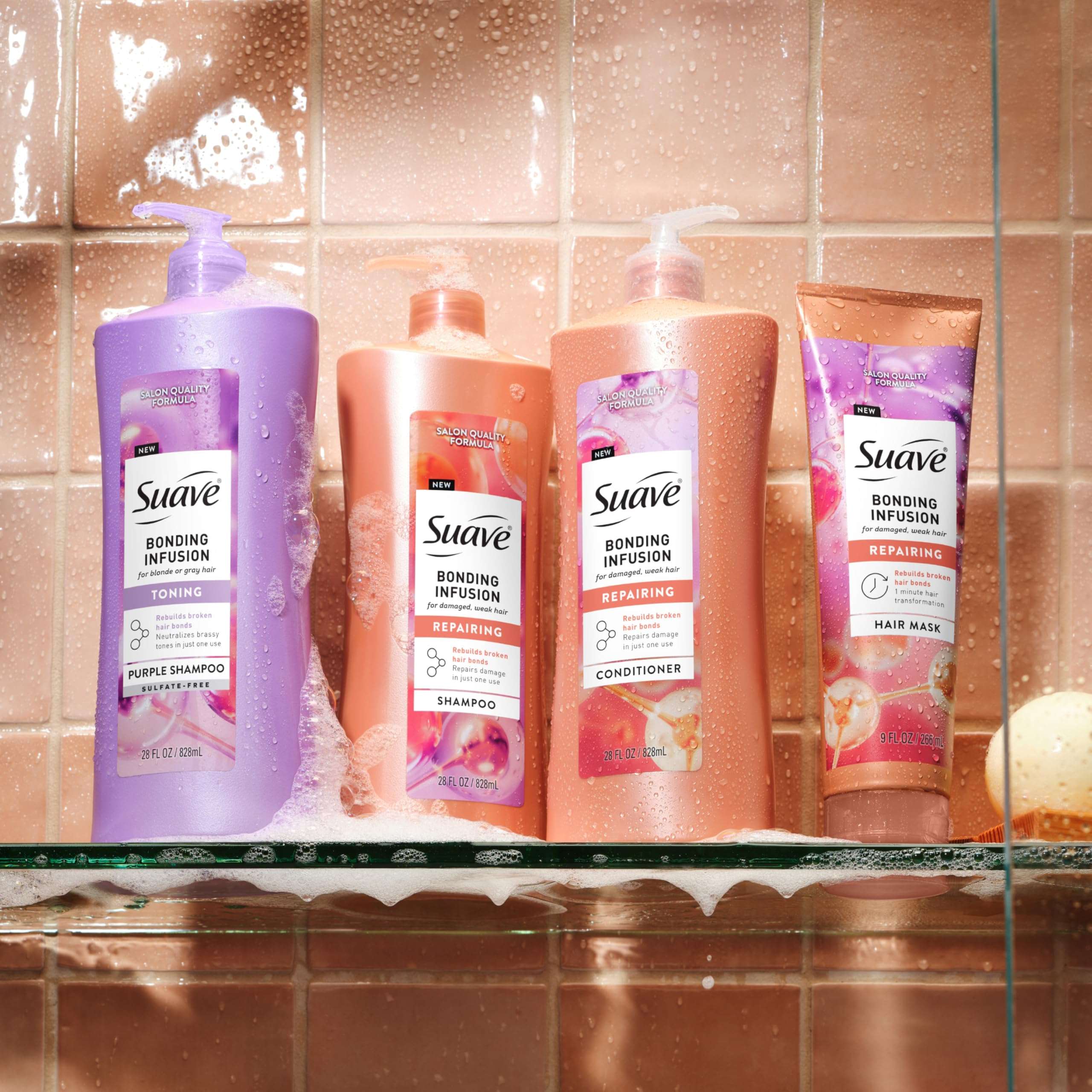 Suave 4 Pack Bonding Infusion Purple Toning Shampoo, 28oz Pump | for Neutralizing Brassy Tones in Blonde or Gray Hair | & Repairing Broken Hair Bonds - Image 6