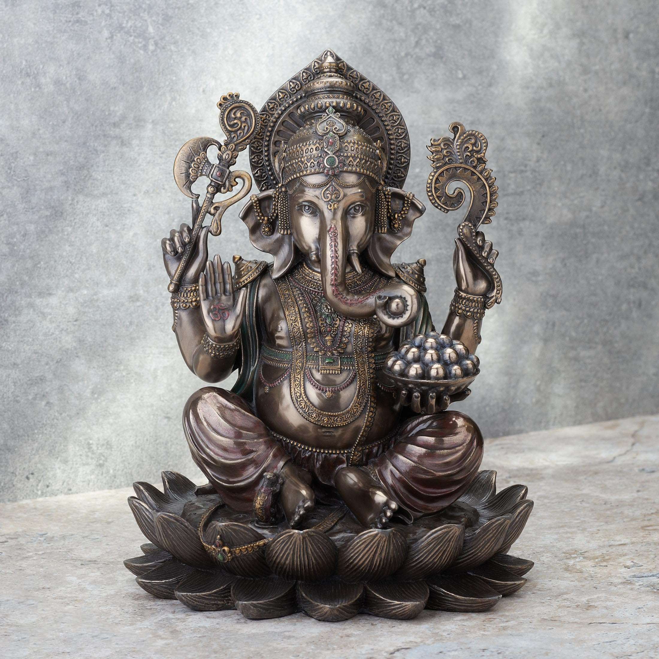 Veronese Design 9 7/8 Inch Lord Ganesha Sitting on Lotus Hindu God Antique Bronze Finish Resin Statue - Image 8