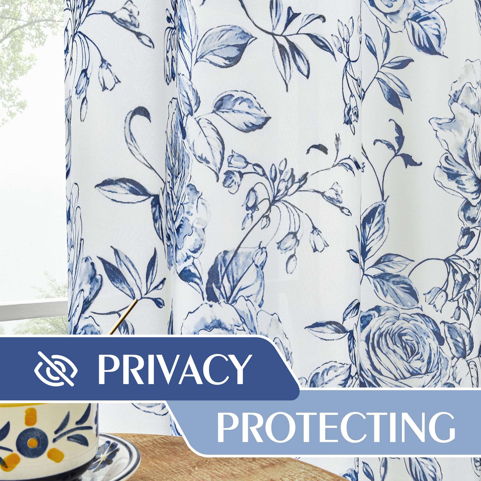 Beauoop Floral Curtains 84 Inches Long 2 Panels for Bedroom Living Room Blue Rose Flower Patterned Farmhouse Light Filtering Room Darkening Privacy Grommet Top Window Treatments Drapes, 50X84 - Image 7