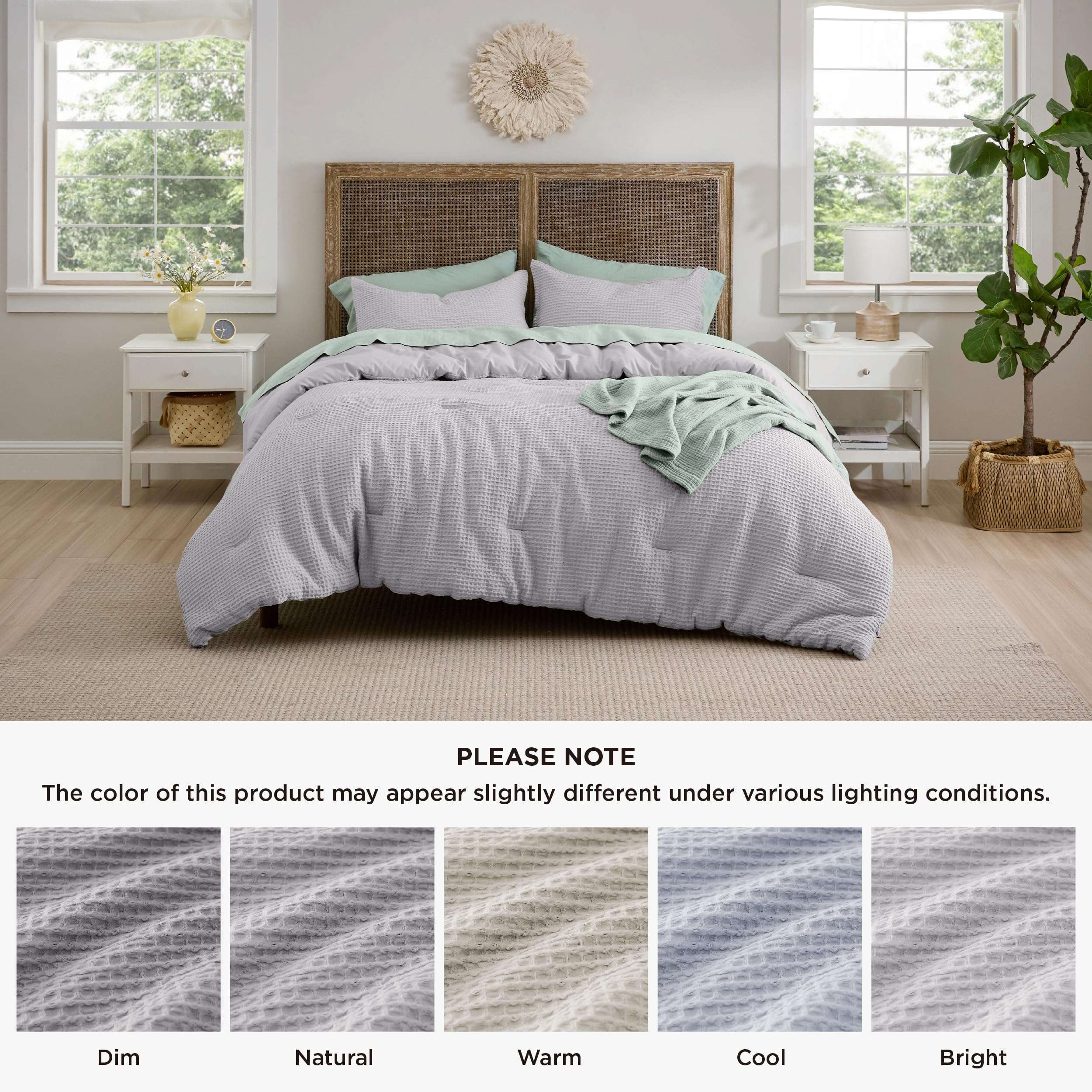 Bedsure Waffle Comforter Set Queen, Grey Soft Bedding, Waffle Weave Bed Set, 3 Pieces, 1 Comforter (90"x90") and 2 Pillow Shams, Cotton Shell and Polyester Lining for All Seasons - Image 7