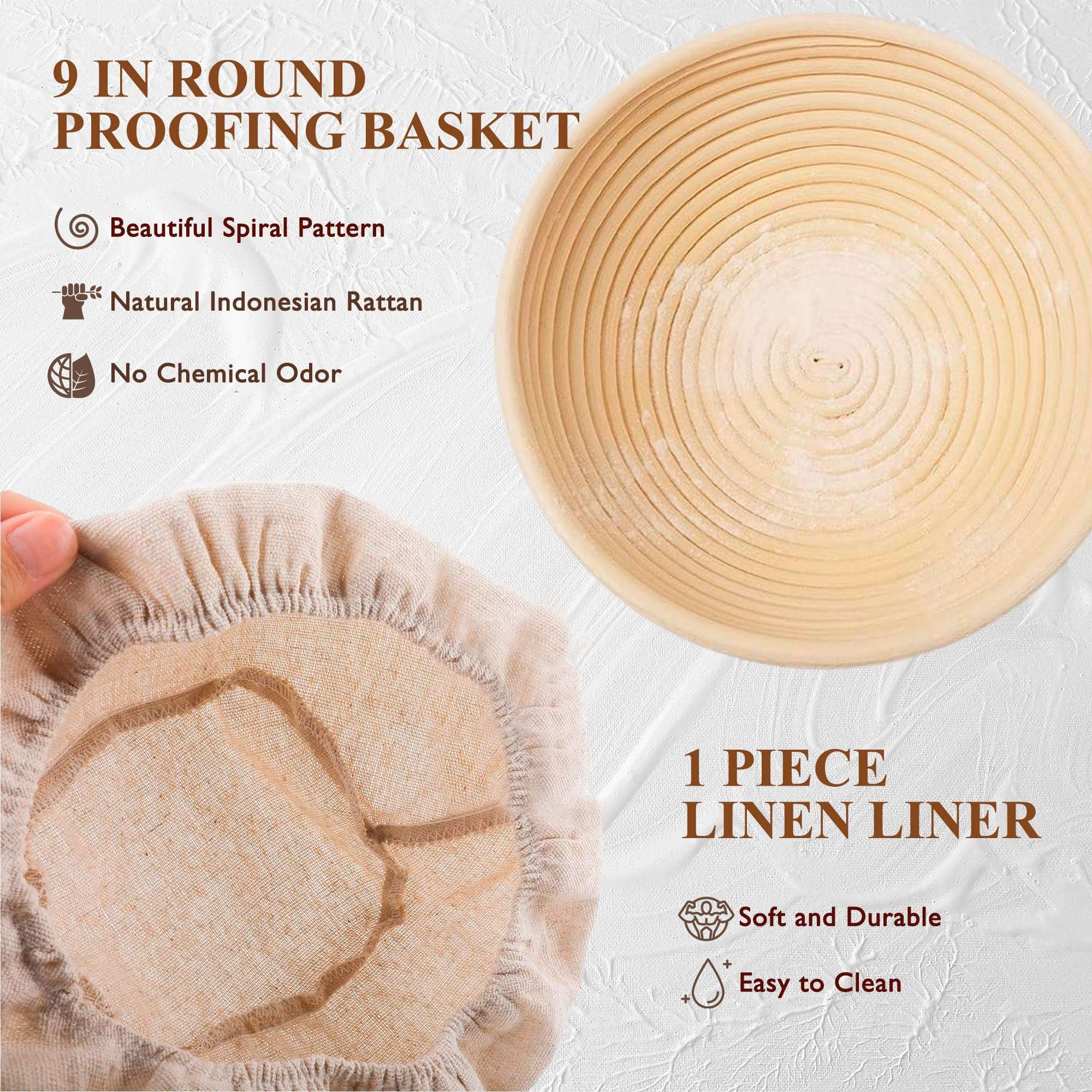 Complete Sourdough Starter Kit, Banneton Bread Proofing Basket with Glass Sourdough Starter Jar, Sourdough Bread Baking Supplies, 9'' Round Bread Proofing Basket, for Bread Making Baking Fermentation - Image 4