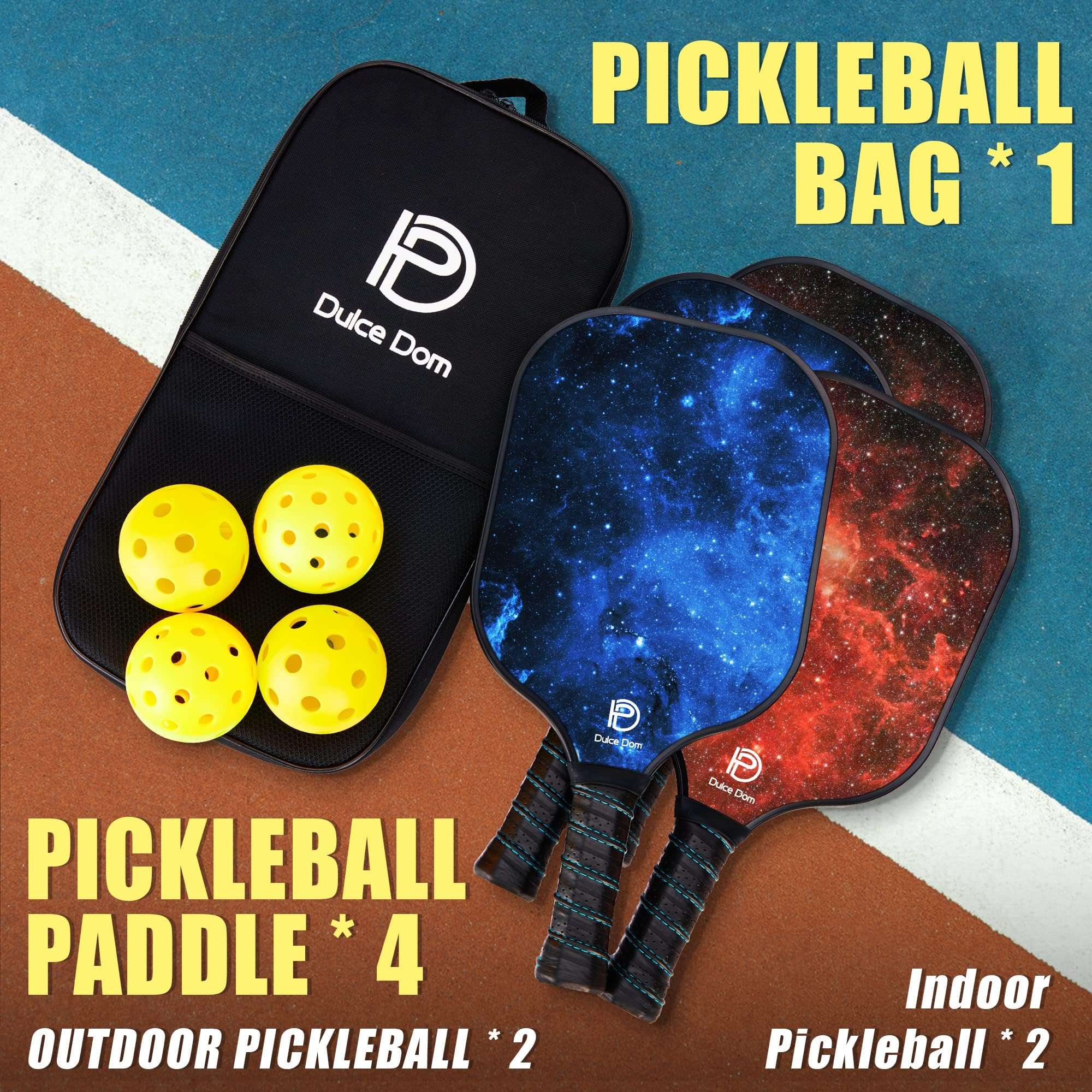 DULCE DOM Pickleball Paddles Set of 2/4 - USAPA Approved, Fiberglass/Carbon Fiber Pickleball Racket with 4 Indoor Outdoor Pickleball Balls and Pickleball Bag, Ideal Pickleball Training Equipment - Image 6