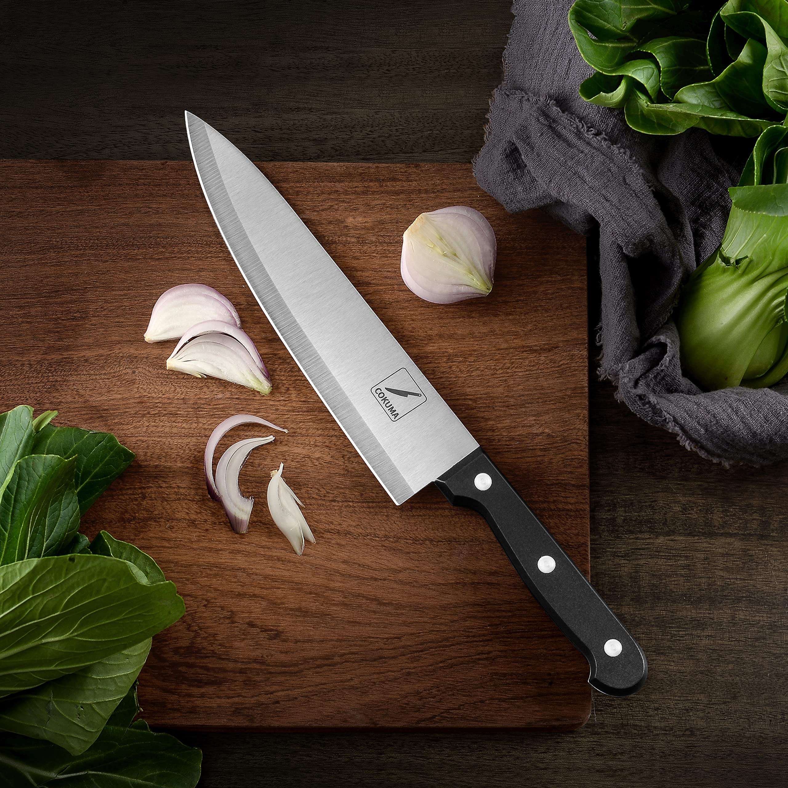 COKUMA Kitchen Knife, 3-Pcs Knife Set With Sheath, 8 Inch Chef Knife, 4.5 Inch Utility Knife, 4 Inch Paring Chef Knife, Stainless Steel, Black - Image 8