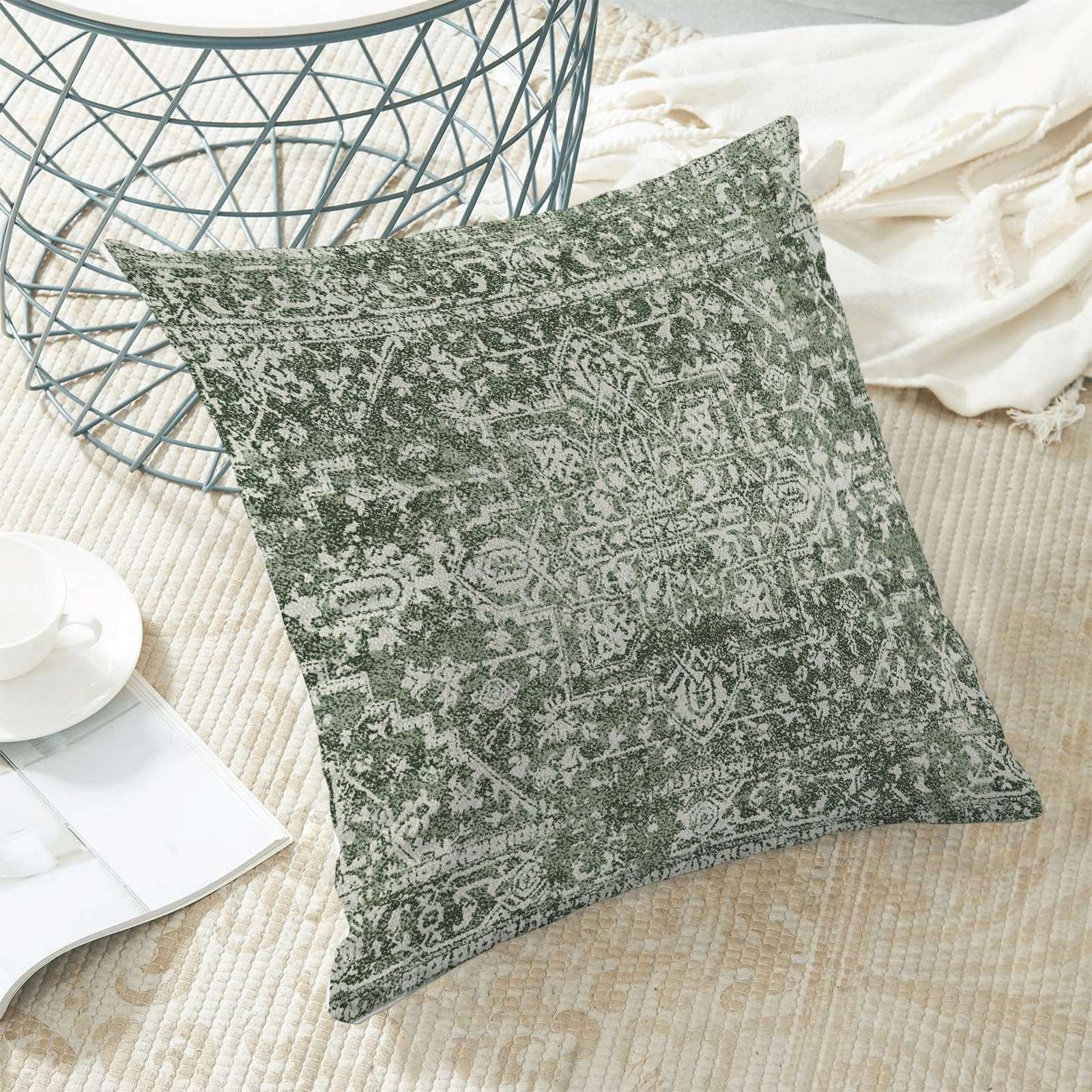 BETGINY Boho Pillow Covers 20x20, Sage Green Cream Ethnic Design Outdoor Decorative Throw Pillows for Couch, Carpet Pattern Decor Cushion Cover 2 Pcs Farmhouse Linen Pillowcase for Bed Car Safa - Image 5