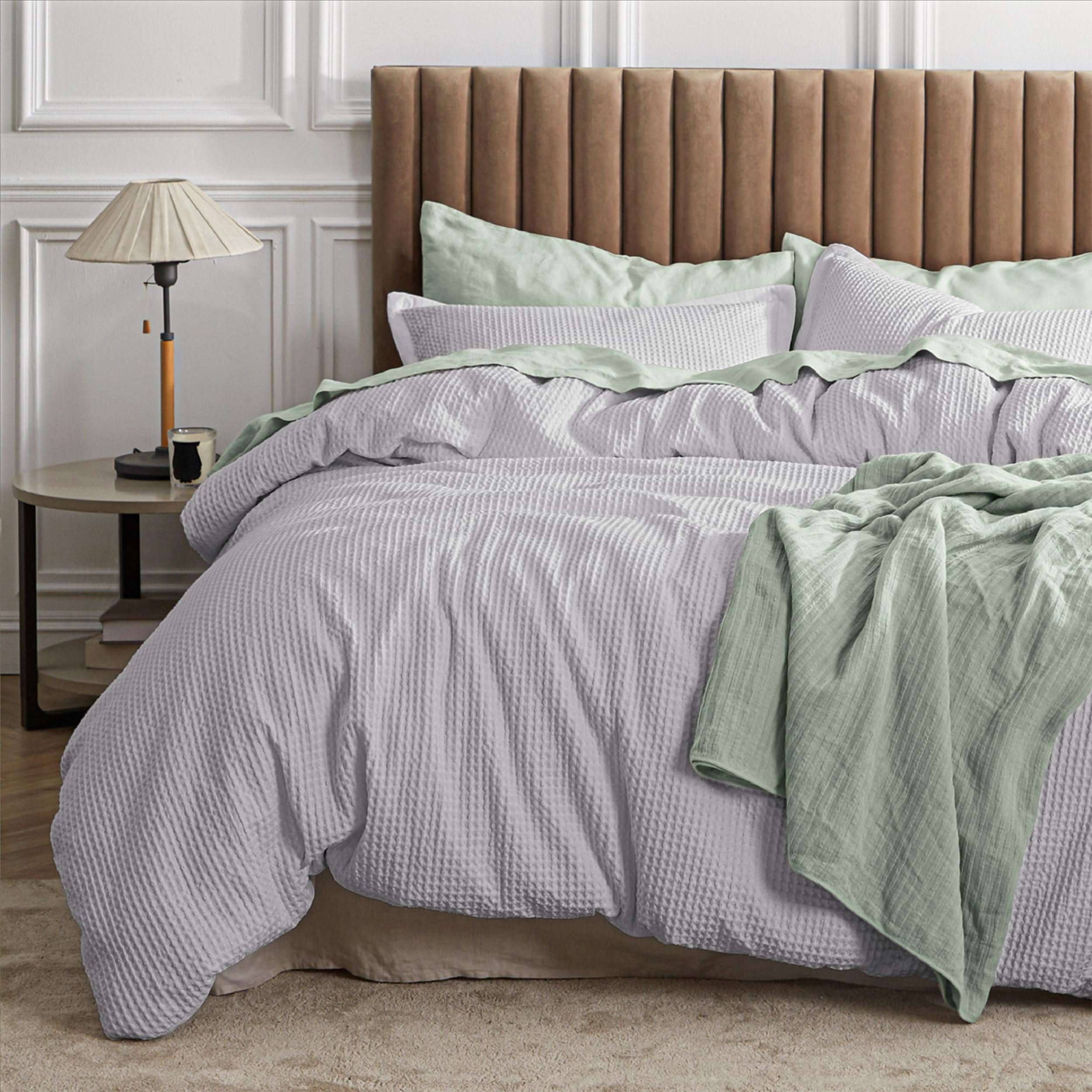 Bedsure Waffle Comforter Set Queen, Grey Soft Bedding, Waffle Weave Bed Set, 3 Pieces, 1 Comforter (90"x90") and 2 Pillow Shams, Cotton Shell and Polyester Lining for All Seasons - Image 1