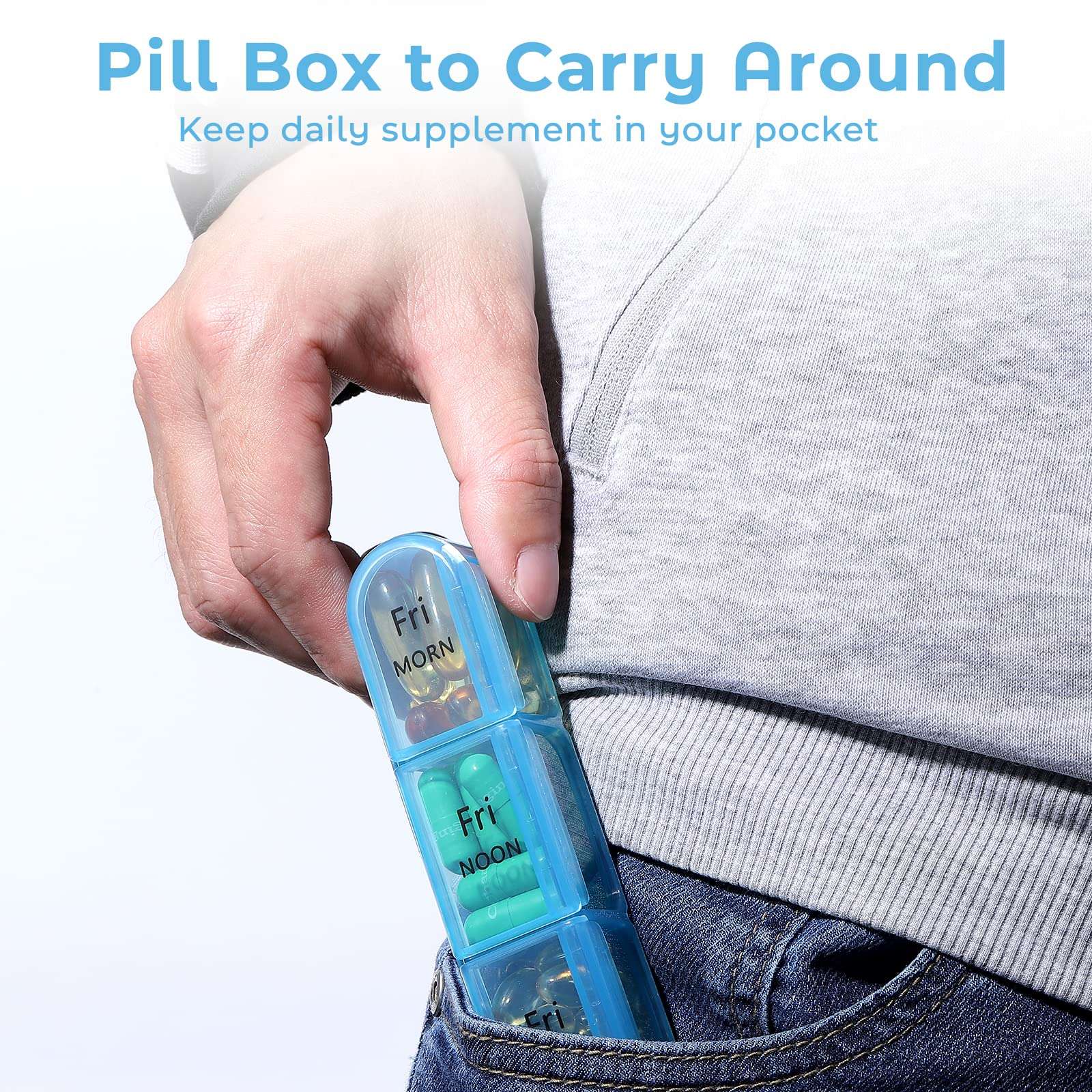 Daviky Pill Organizer Travel, Weekly Pill Organizer 3 Times a Day, Pill Box 7 Day, Pill Cases Organizers 7 Day, Daily Pill Box Organizer, Medicine Organizer to Hold Vitamins and Medication (Blue) - Image 3