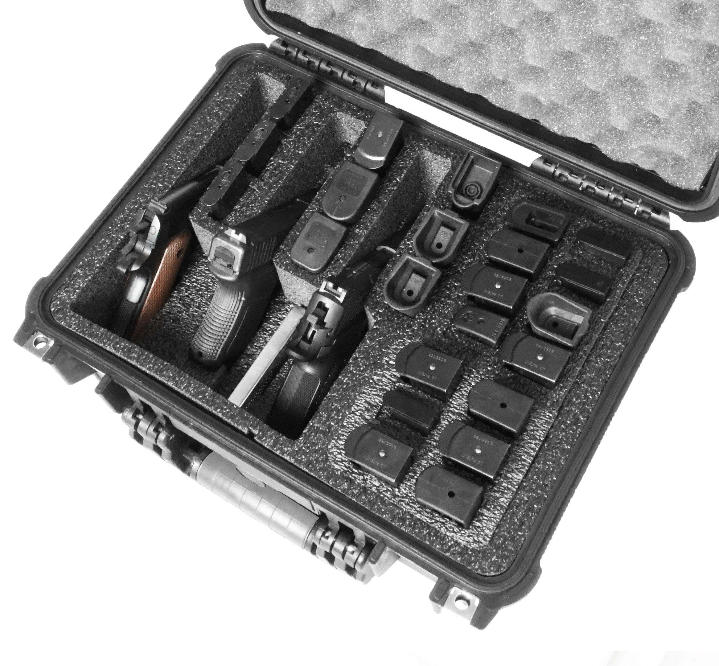 Case Club 3 Pistol & Accessory & Up to 23 Magazines Pre-Cut Waterproof Case with Silica Gel to Help Prevent Gun Rust (Gen 2) - Image 6