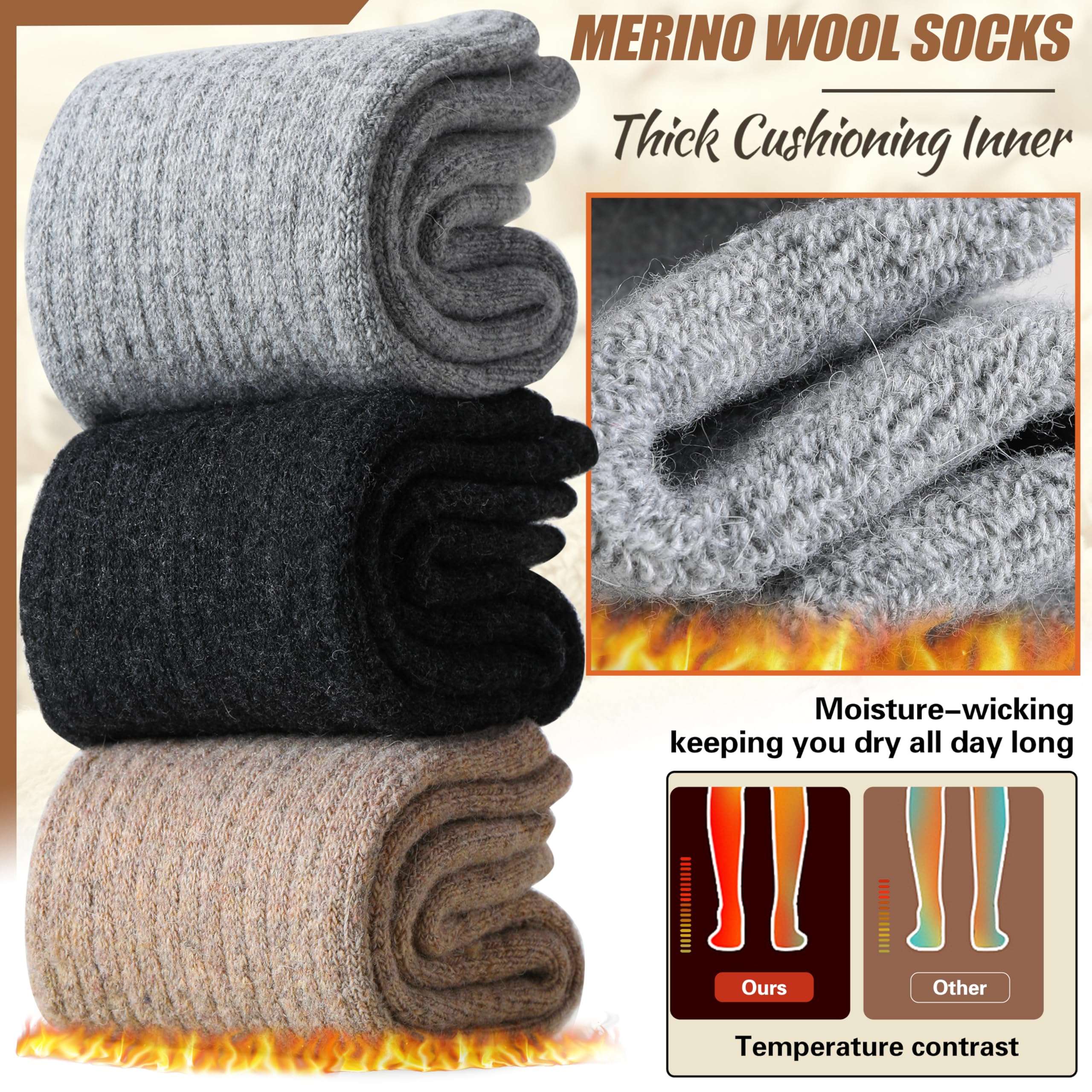 EBMORE Merino Wool Socks for Women Hiking Thermal Warm Winter Thick Boot Cozy Crew Comfy Work Socks for Ladies 5 Pairs - Image 2