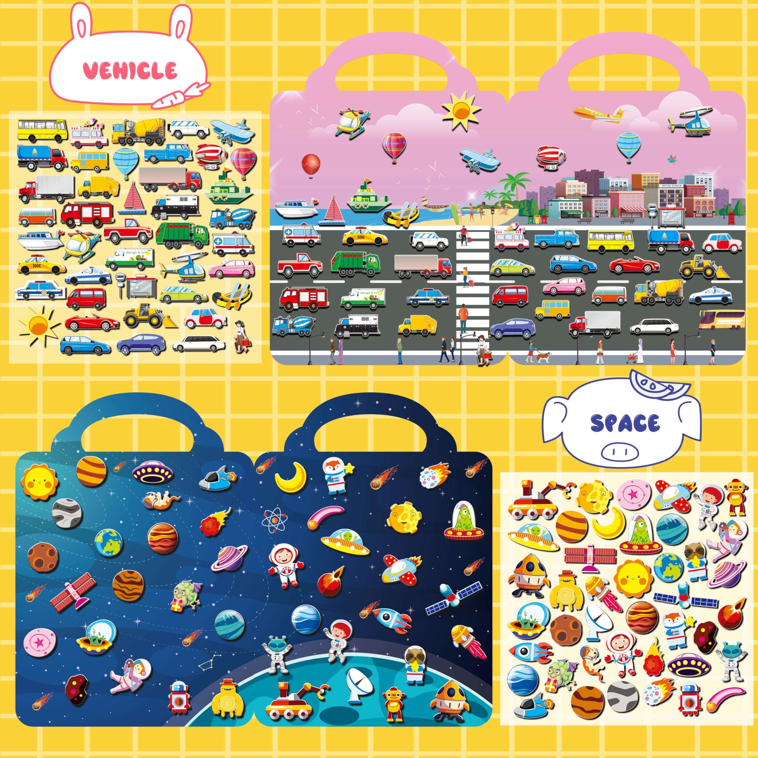 Kalysky 6Set Puffy Sticker Books for Kids 2-4, 3D Reusable Stickers Books for Toddlers 1-3,2-4,Farm+Animal+Dinosaurs+Ocean World+Space+Vehicle - Image 6
