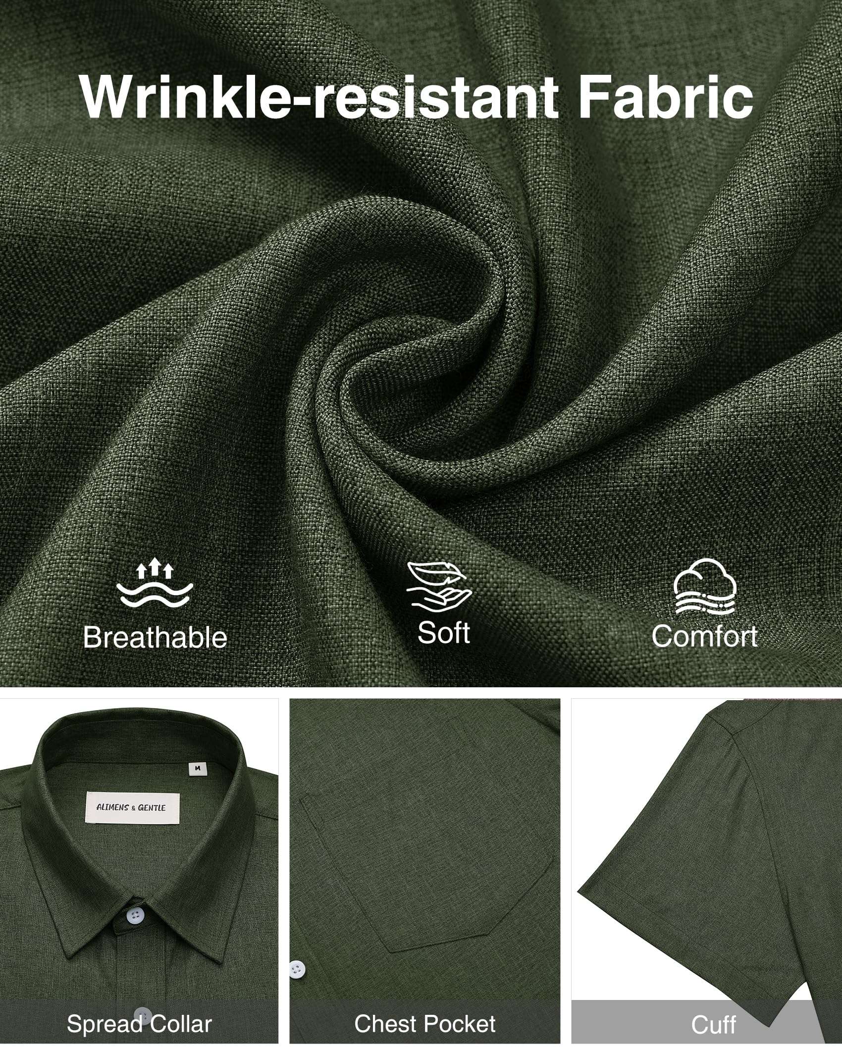 Alimens & Gentle Mens Linen Shirts Short Sleeve Button Down Shirts Wrinkle Free Casual Vacation Beach Summer Tops - Image 5
