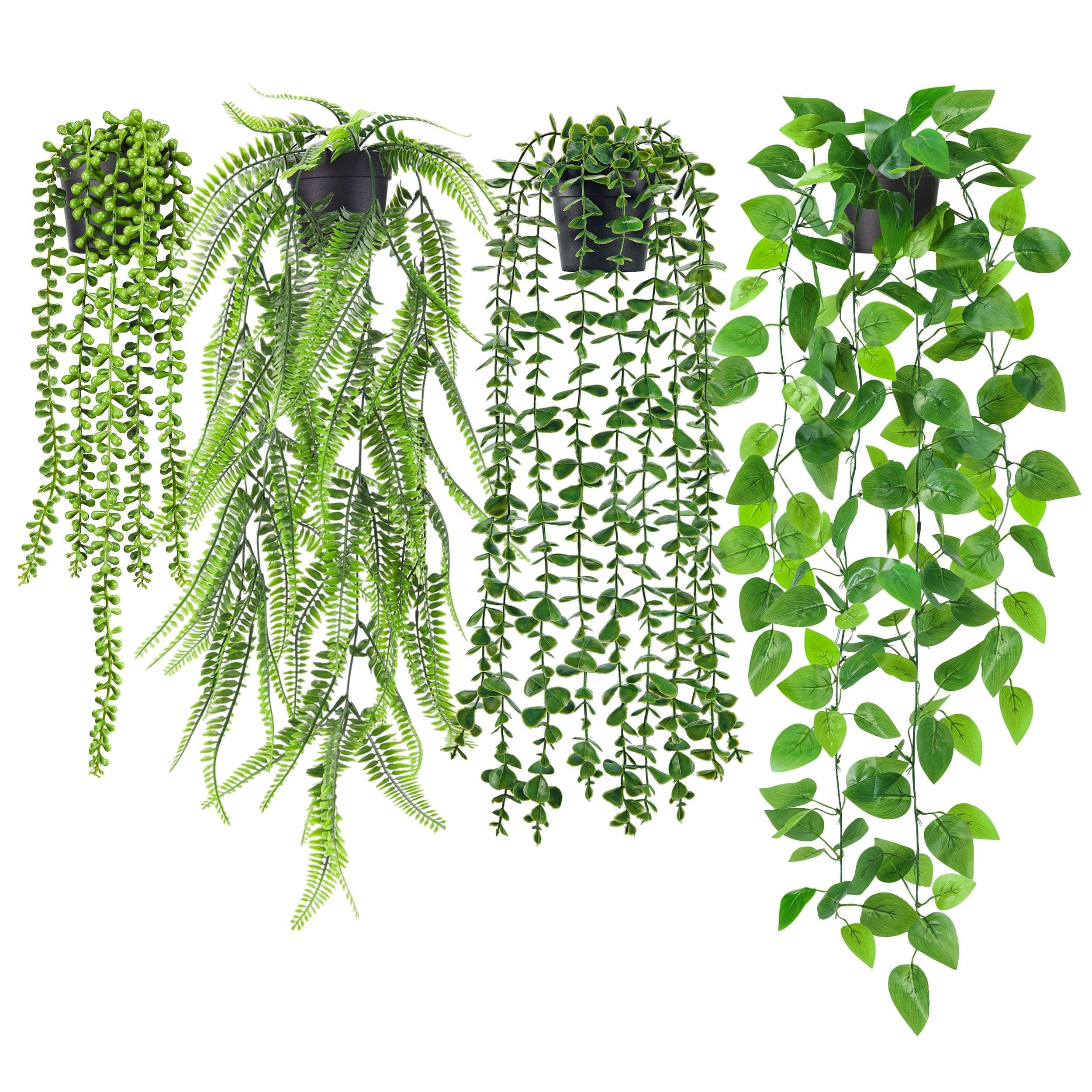 Der Rose 4Pcs Fake Plants Hanging Artificial Ivy Vine Faux Eucalyptus Hanging Plants, Boston Fern, String of Pearls for Living Room Bedroom Boho Wall Shelf Indoor Outdoor Decor - Image 1