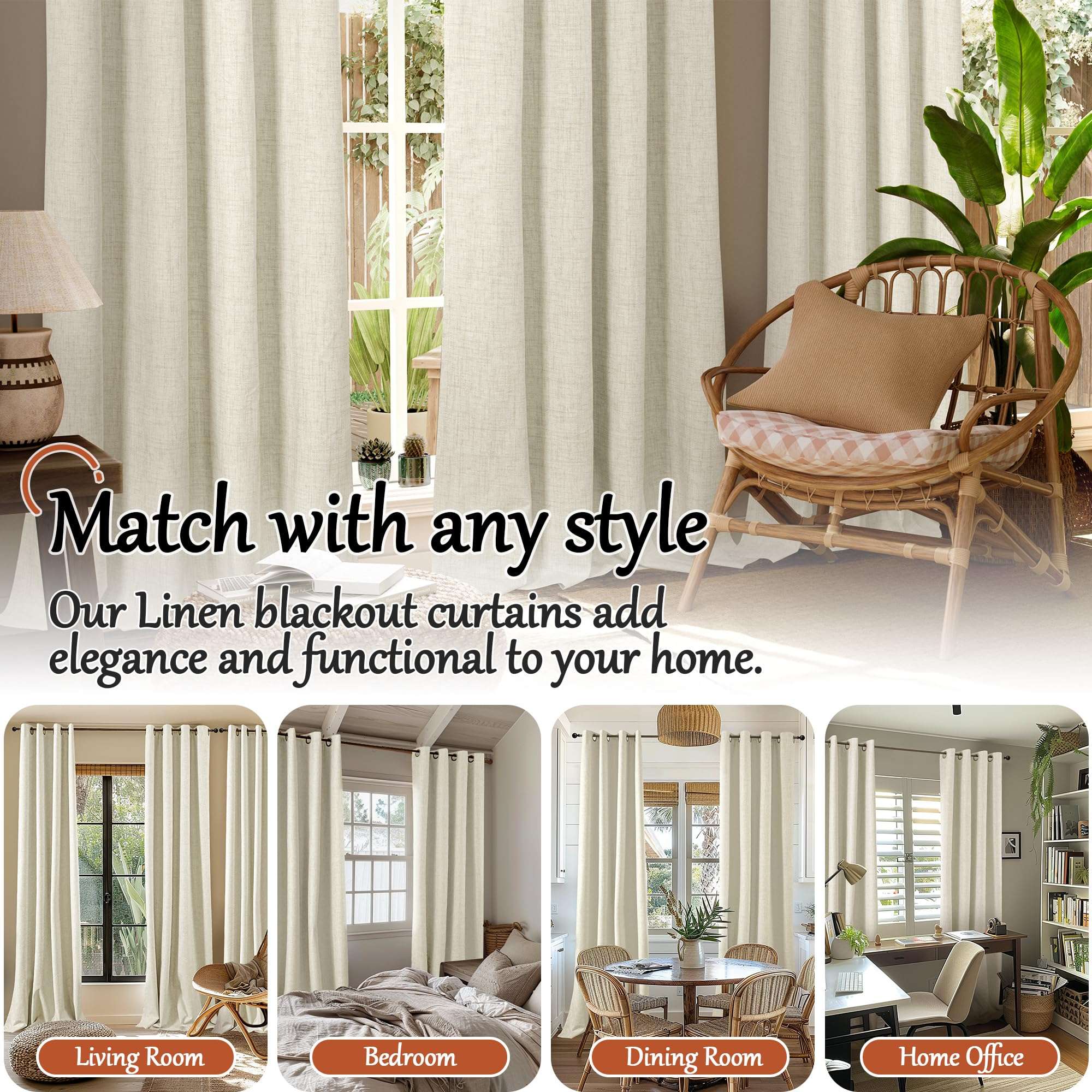 Lajode Blackout Curtains for Bedroom - Linen Black Out Curtains 84 Inch Long Thermal Insulated Burlap Grommet Window Drapes for Farmhouse Living Room Darkening, 2 Panels, Each 52" Wide, Natural Cream - Image 7
