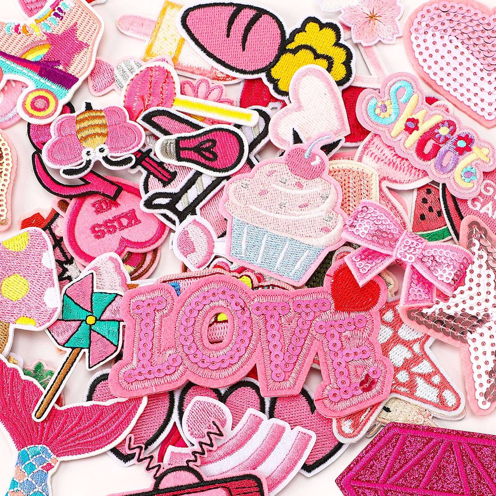 36pcs Pink Embroidered Patches Random Assorted Styles Pink Theme Iron on Patches for Girls Western Cowgirl DIY Sew Applique Repair Patch Cute Preppy Sew on Patches for Backpacks Pants Clothes Jeans - Image 6
