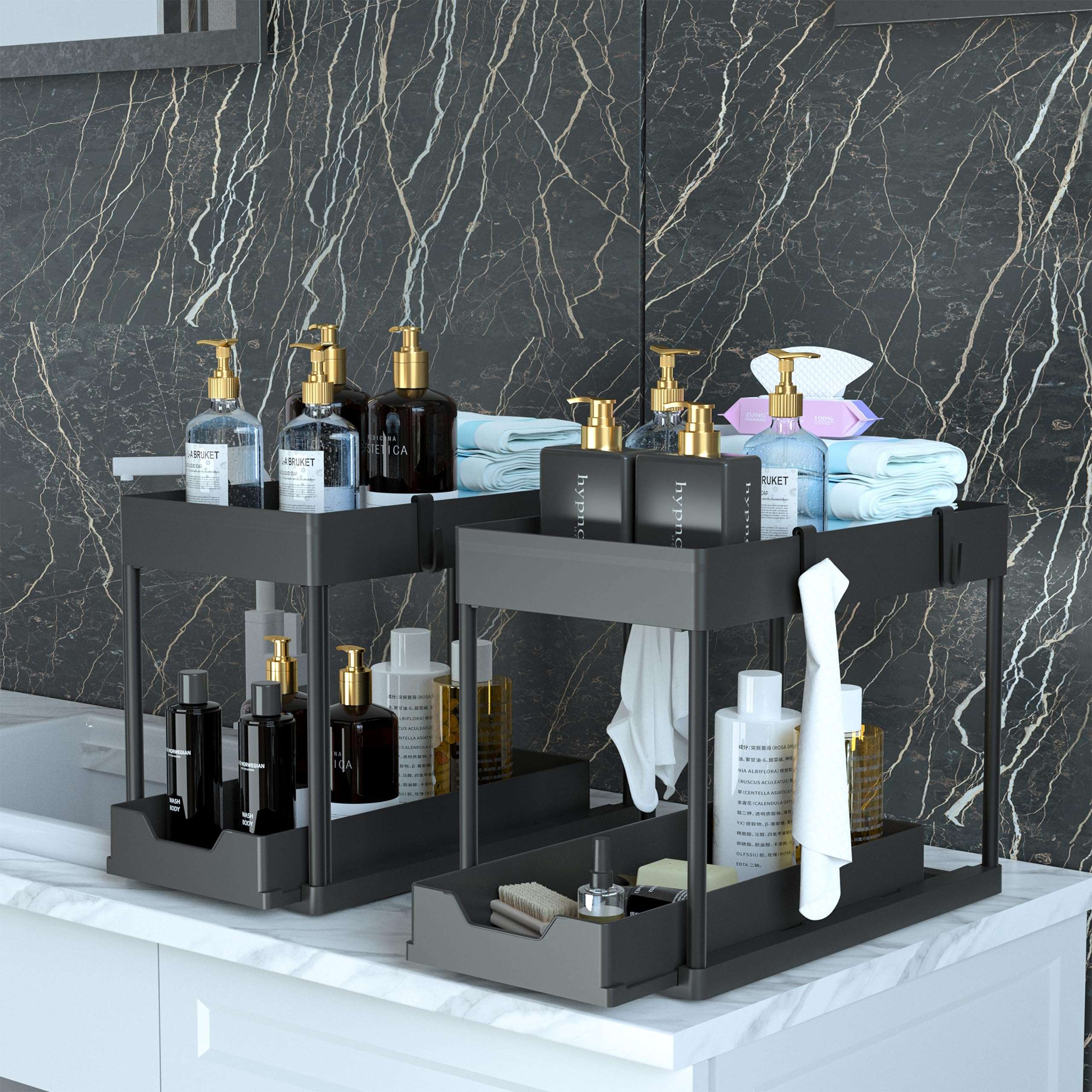 DEKAVA Under Sink Organizer 2 Pack, Bathroom Cabinet Organizer, 2 Tier Sliding Cabinet Basket Organizer Drawer, Multi-Purpose Bath Collection Baskets for Bathroom (Black) - Image 3