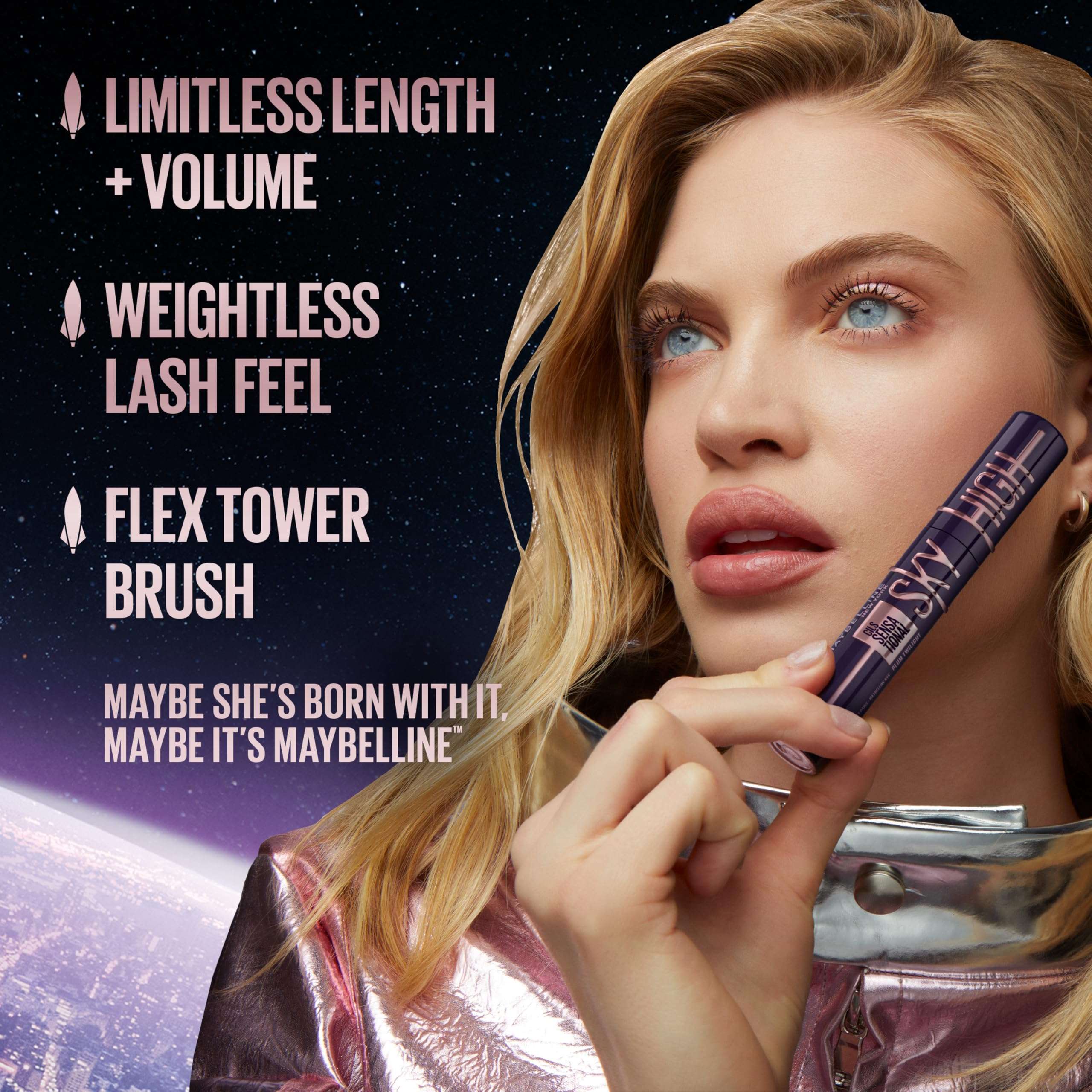Maybelline Lash Sensational Sky High Washable Mascara Makeup, Volumizing, Lengthening, Defining, Curling, Multiplying, Buildable Formula, Blackest Black, 1 Count - Image 3