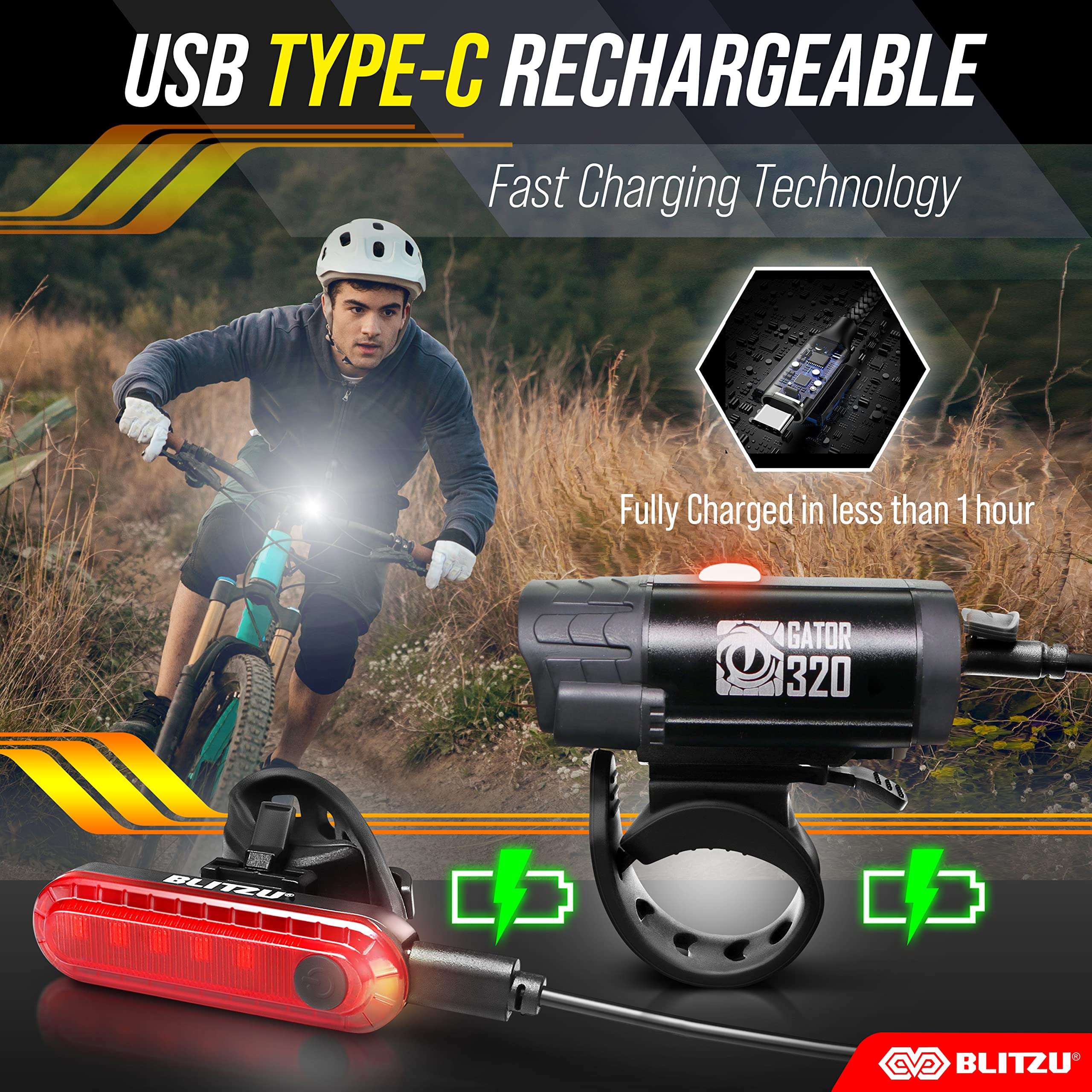 BLITZU Bike Lights, Super Bright Bicycle USB-C Rechargeable Headlight, Taillight & Bell Set, Waterproof Safety Front & Rear Back light for Night Riding, Easy to Install for Men Women Kids Road Cycling - Image 3