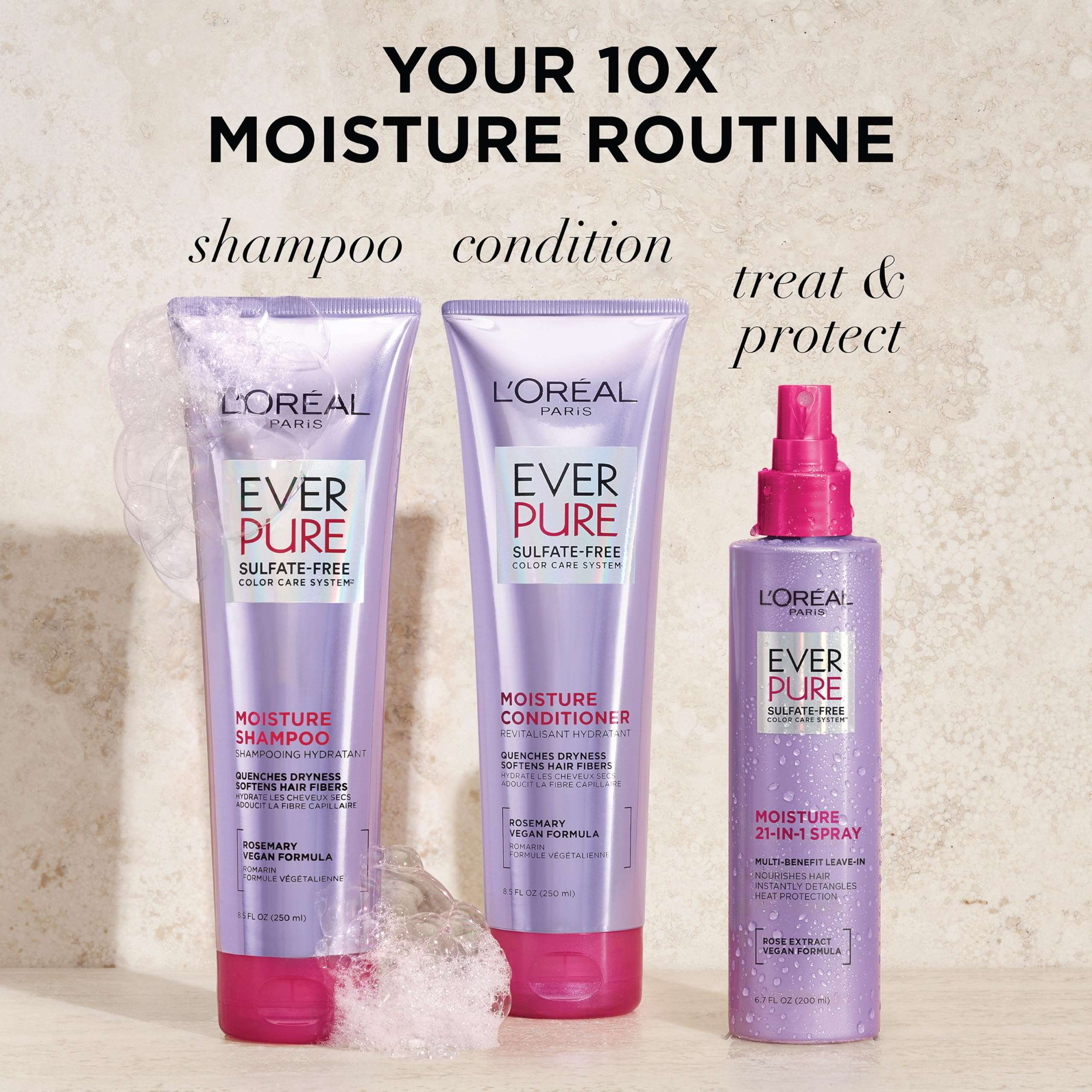 L'Oreal Paris Leave-In Conditioner 21-in-1 Moisture for Dry Hair | Sulfate Free | EverPure | 6.7 fl oz - Image 6