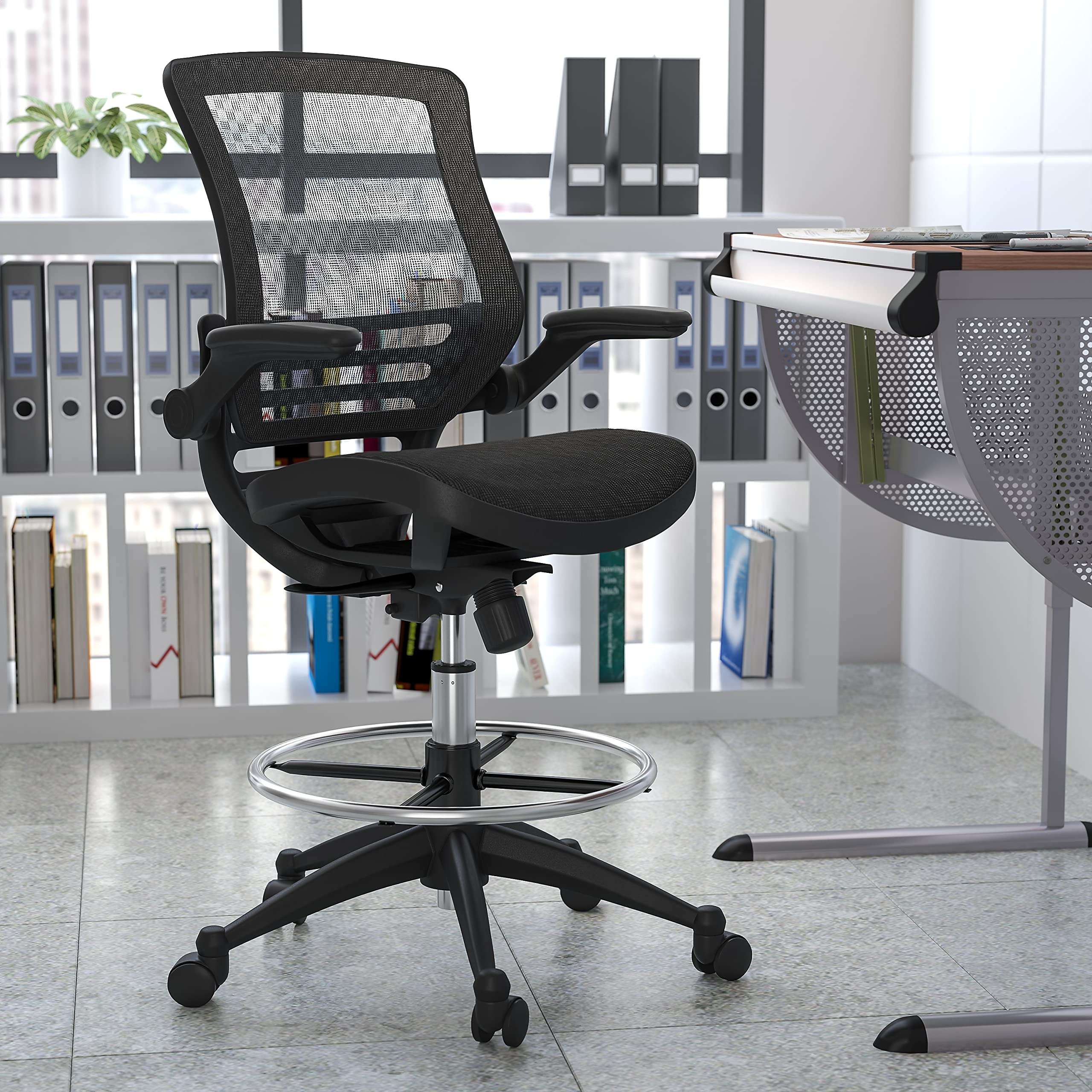 Flash Furniture Waylon Mid-Back Swivel Office Chair with Adjustable Foot Ring and Seat Height, Ergonomic Executive Chair with Armrests, Black - Image 2