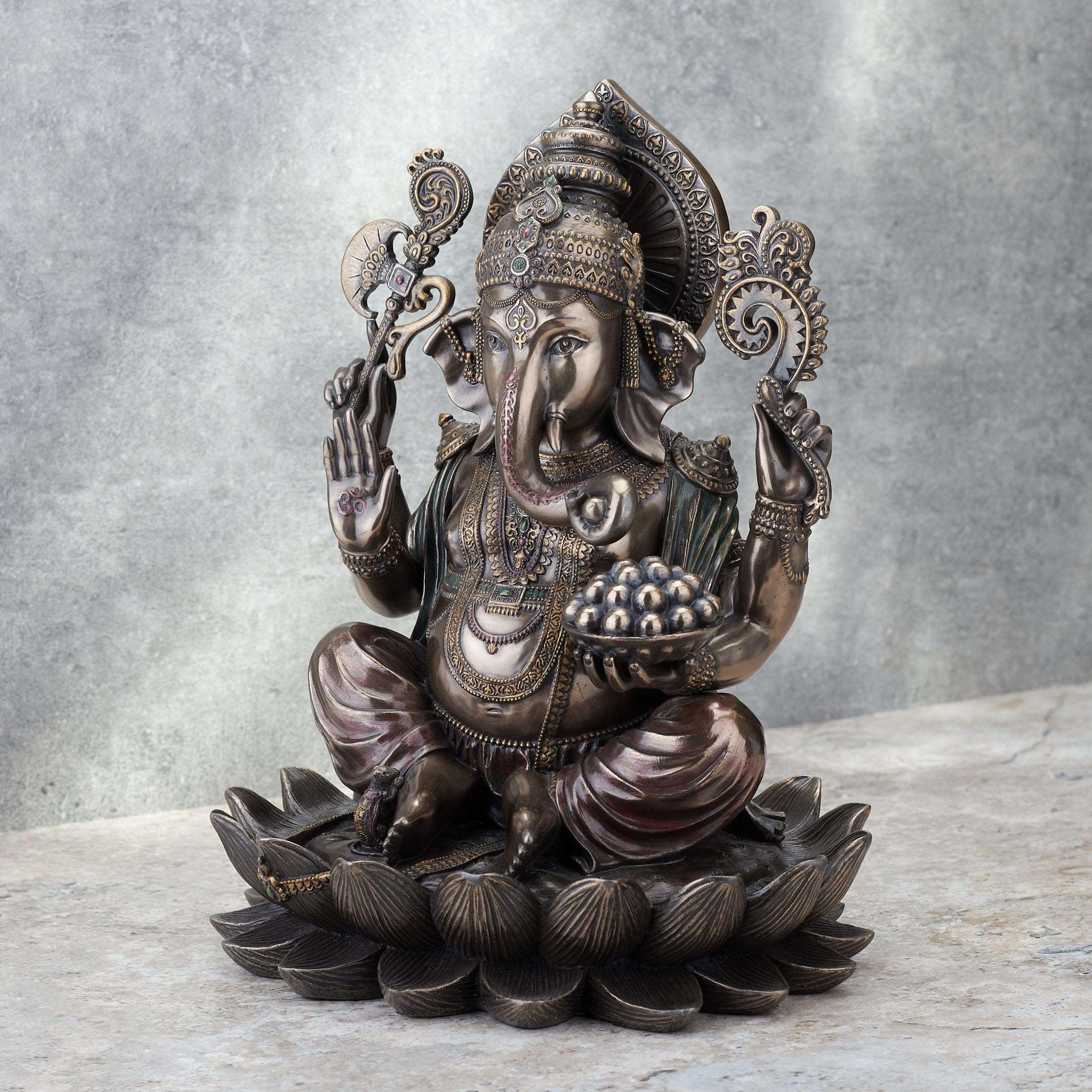 Veronese Design 9 7/8 Inch Lord Ganesha Sitting on Lotus Hindu God Antique Bronze Finish Resin Statue - Image 7