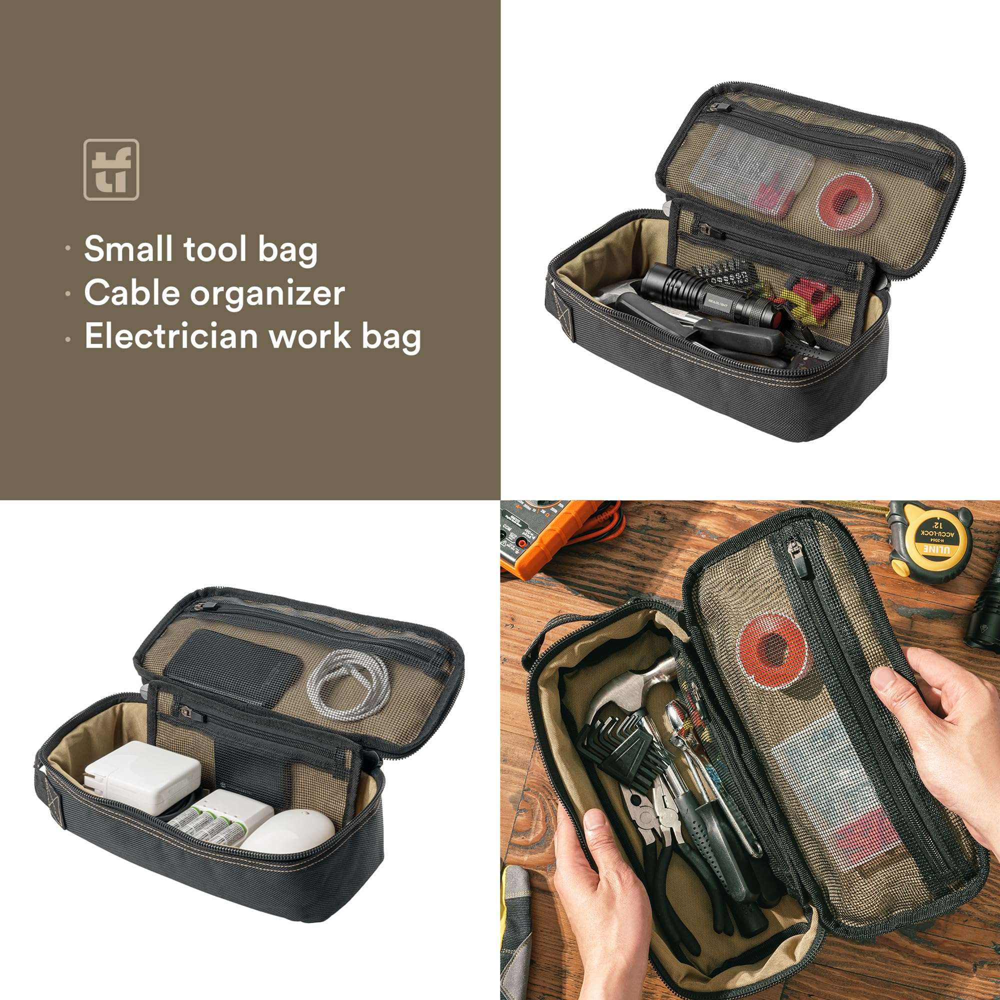 Tufformation Heavy Duty Small Tool Bag Pouch Portable Utility Organizer Case with Zipper Handle. Perfect for EDC, Motorcycle, Road Bike, Electricians & More - Image 4