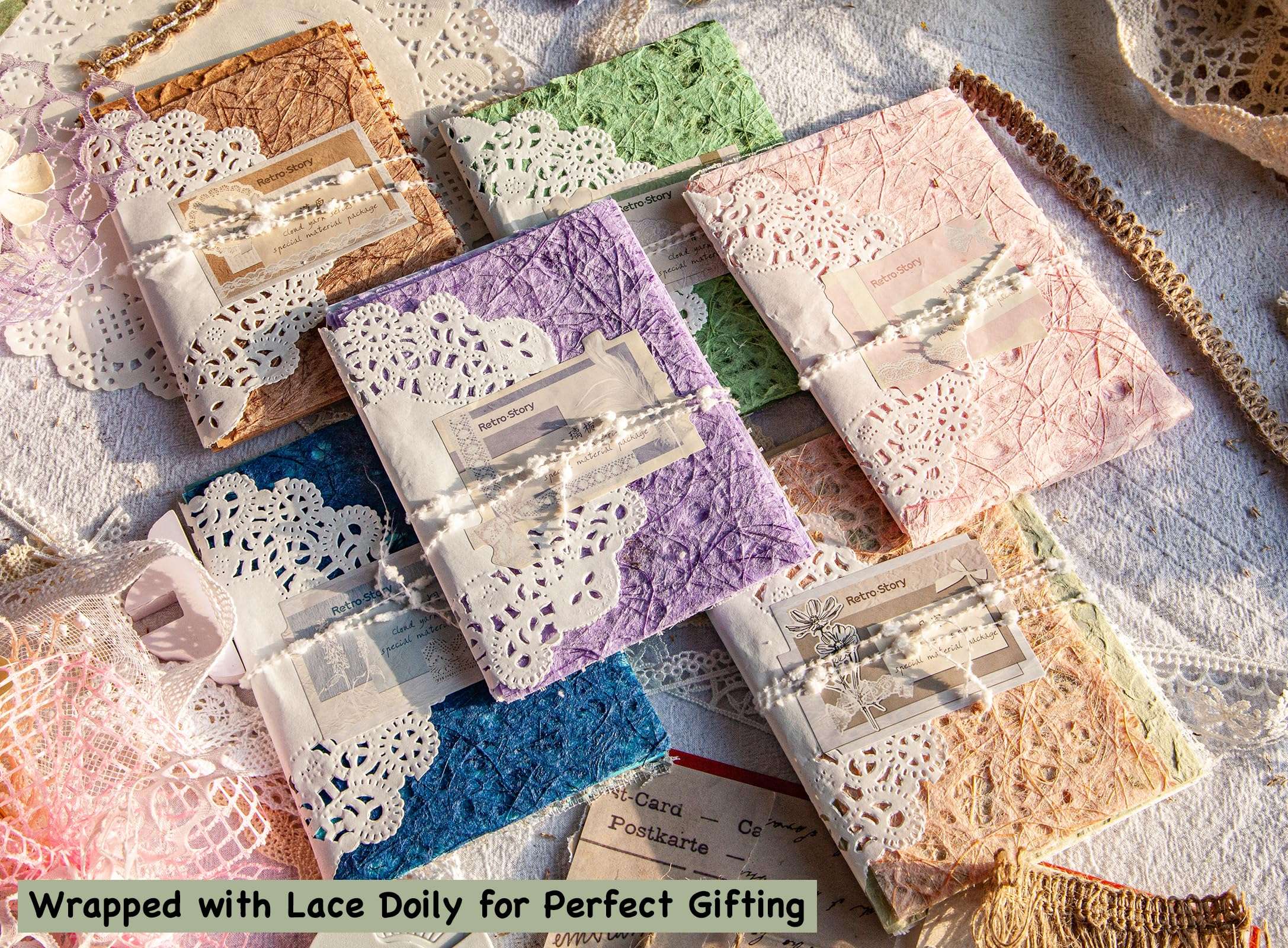 96 Sheets Textured Scrapbook Paper and Mesh Fabric Assorted Set - 6 Pack Mixed Special Paper for Scrapbooking Planner Bullet Junk Journal Supplies Mixed Media Collage Card Embellishments 3.9x5.5 Inch - Image 5