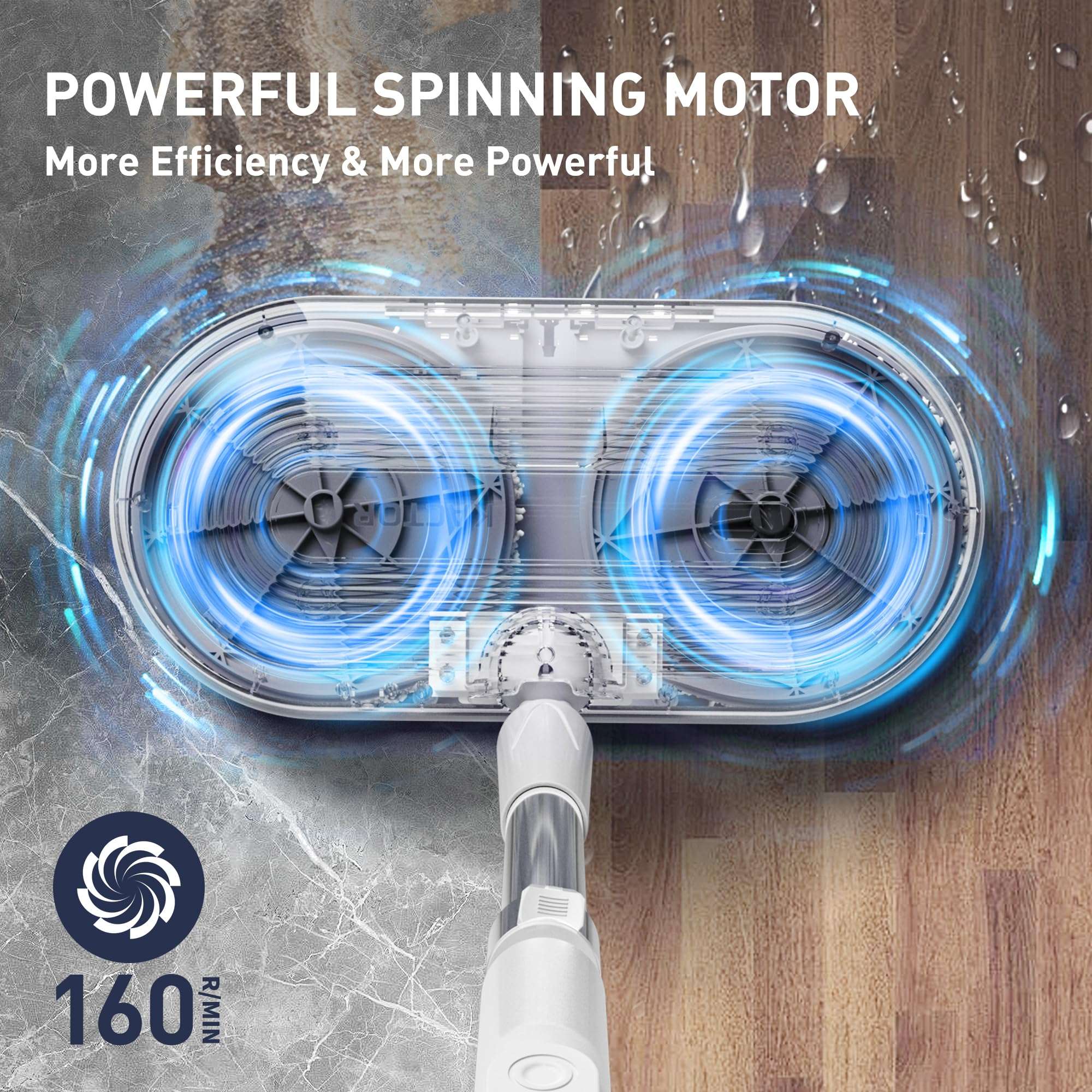 Cordless Electric Mop, Electric Spin Mop with Water Sprayer & LED Headlights, Up to 50mins Working Time, 290ml Water Tank, Self-Propelled Floor Cleaner with Adjustable Tube, Multi-Surfaces Floor Mop - Image 2