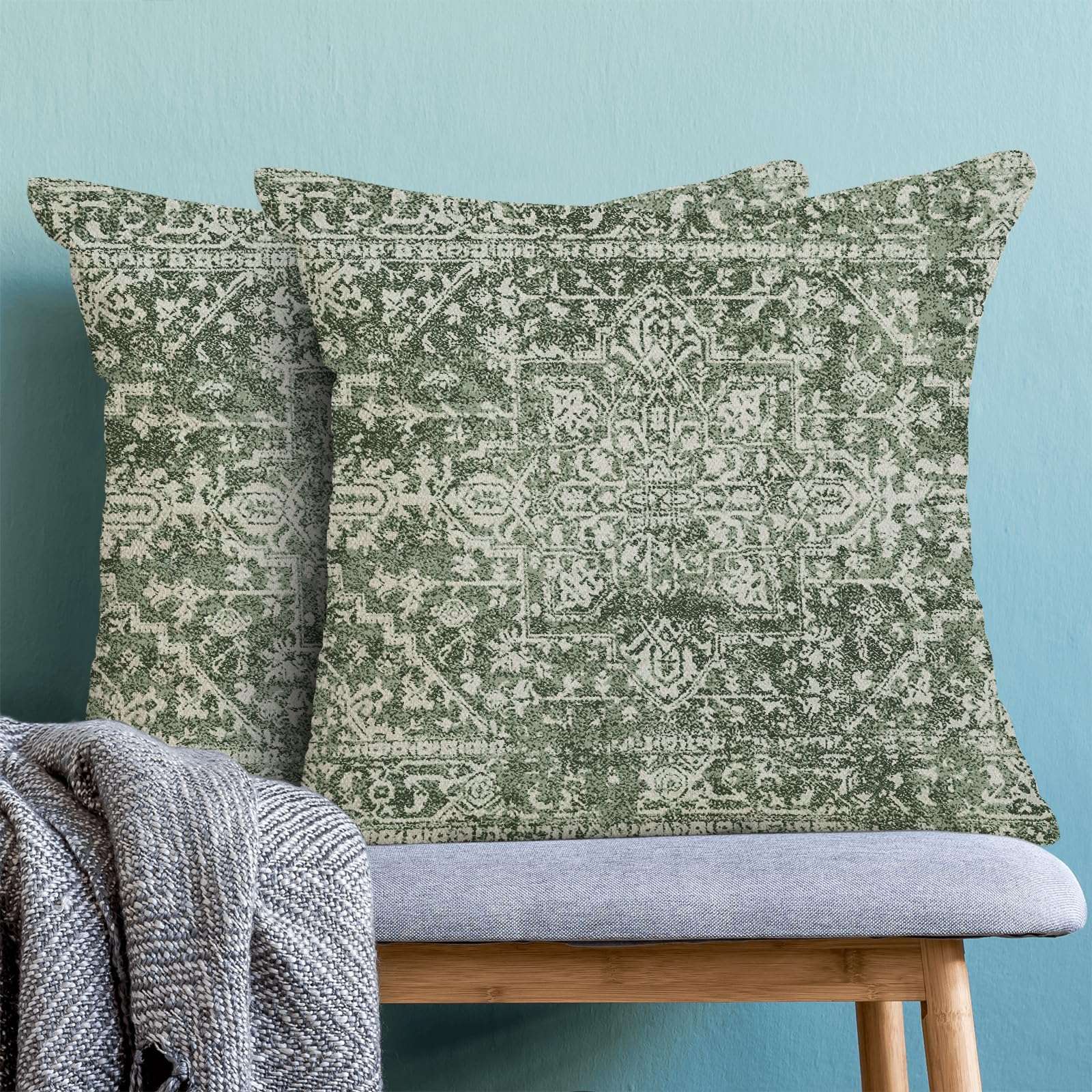 BETGINY Boho Pillow Covers 20x20, Sage Green Cream Ethnic Design Outdoor Decorative Throw Pillows for Couch, Carpet Pattern Decor Cushion Cover 2 Pcs Farmhouse Linen Pillowcase for Bed Car Safa - Image 4