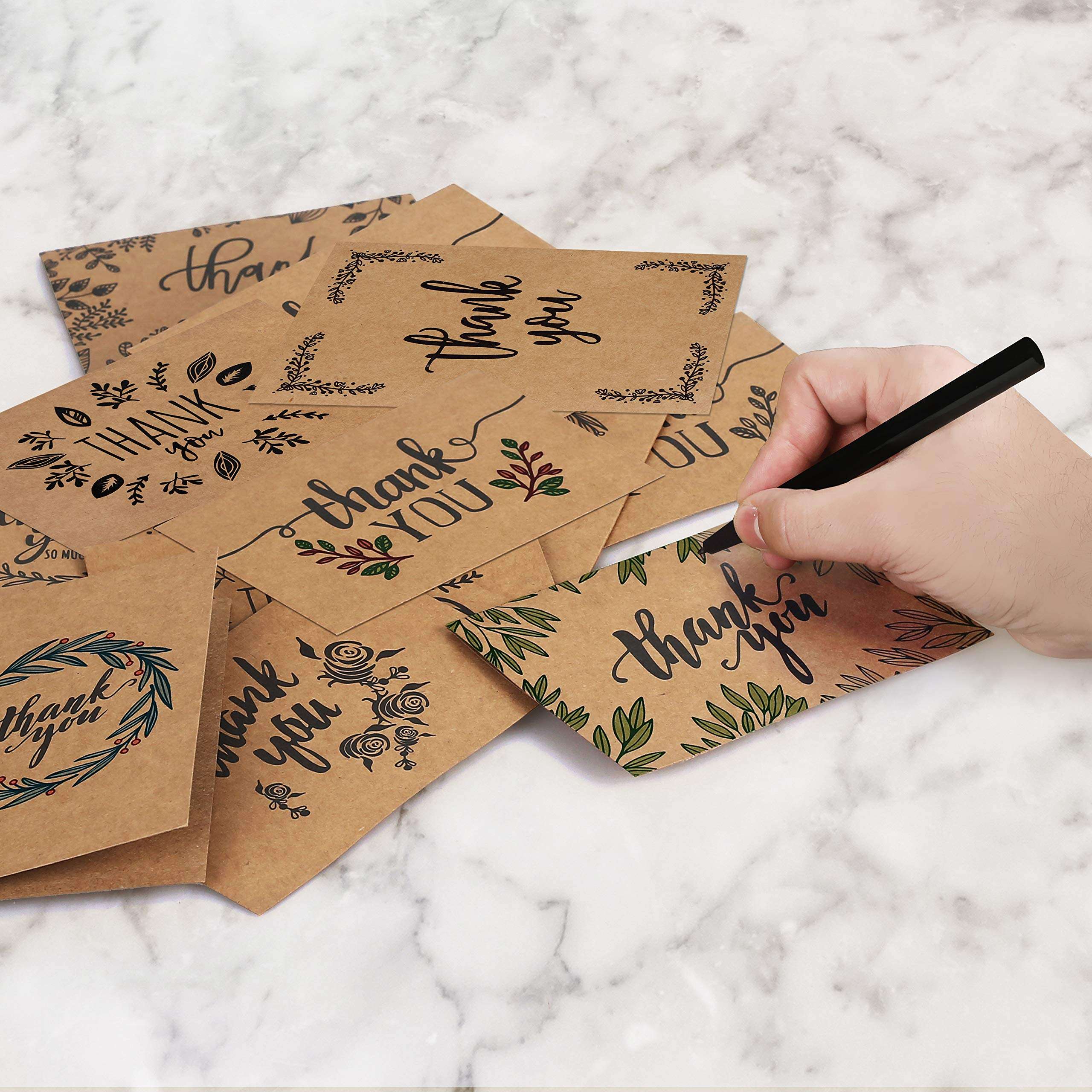 caqpo Thank You Cards With Envelopes - 160 Sets Premium Kraft Thank You Cards Bulk - TY Notes with 8 Graceful Designs - Floral Card for Celebration, Wedding, Baby & Bridal Shower 4x6 - Image 5