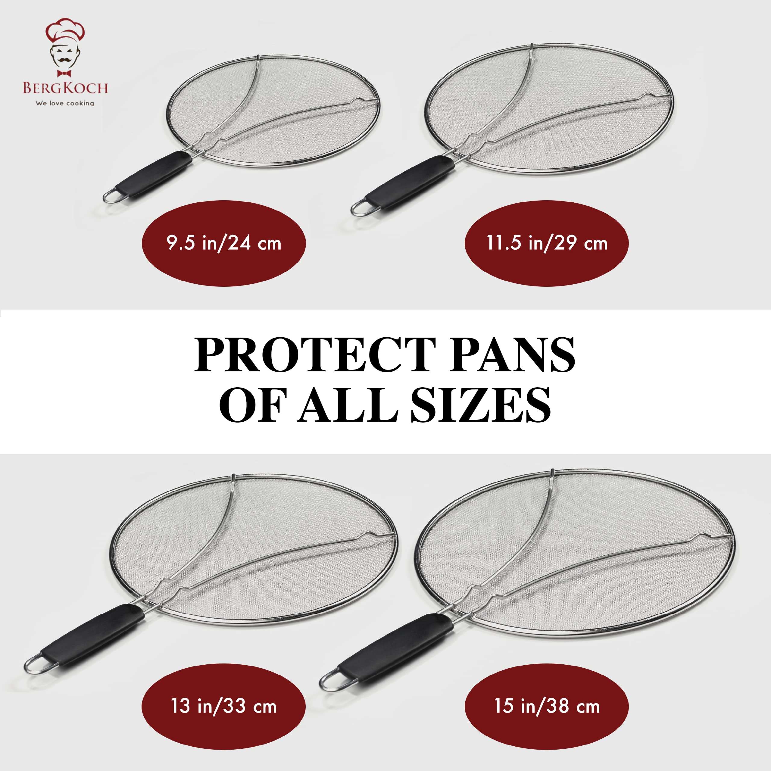 BergKoch Splatter Screen for Frying Pan - 13 Inch Stainless Steel Grease Splatter Guard - Cover Oil Splash when Sizzling Bacon, Cooking Fried Chicken or Popcorn - Image 9