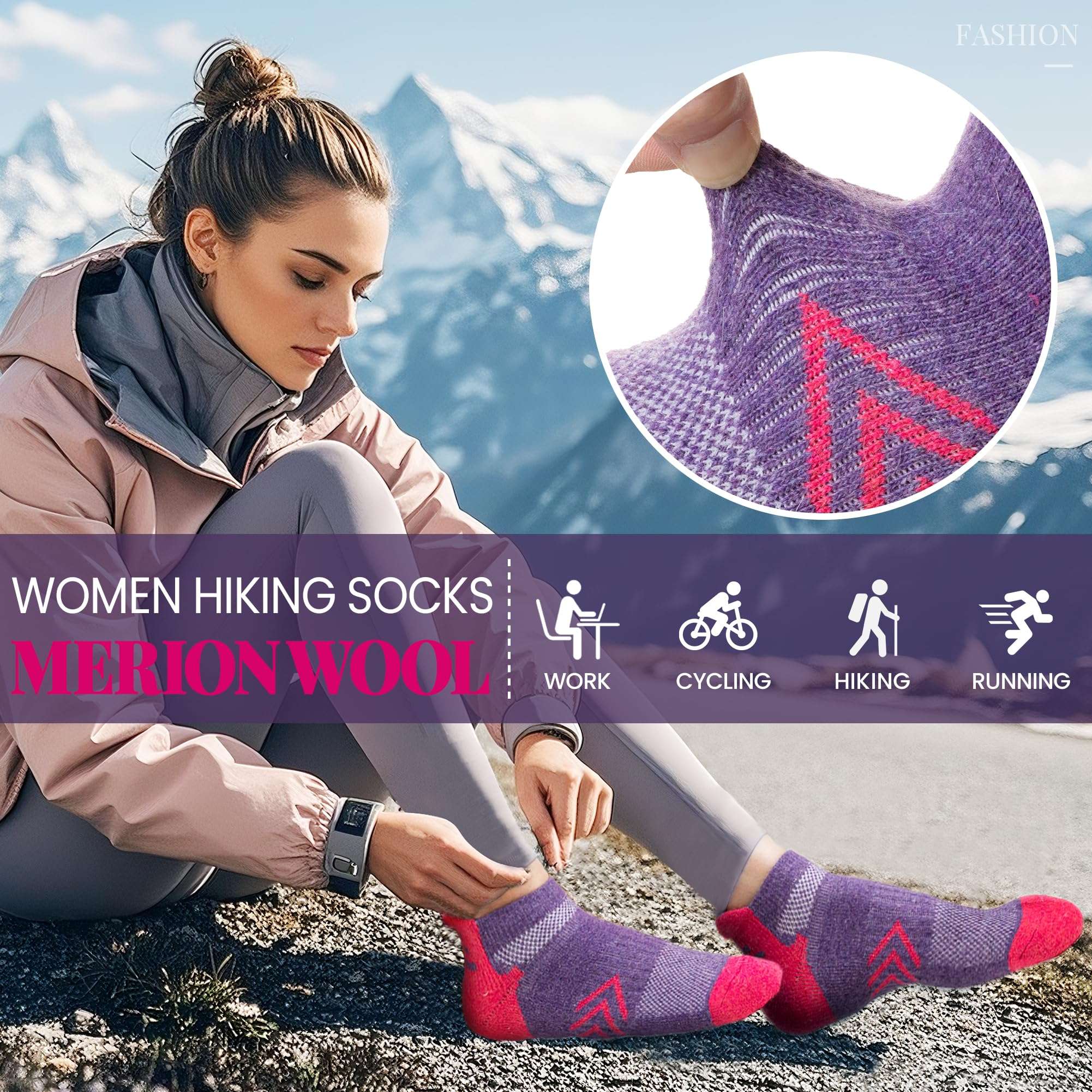 Velice Merino Wool Ankle Hiking Running Socks for Women Compression Thick Athletic Cushion Breathable No Show Socks 6 Pairs - Image 5