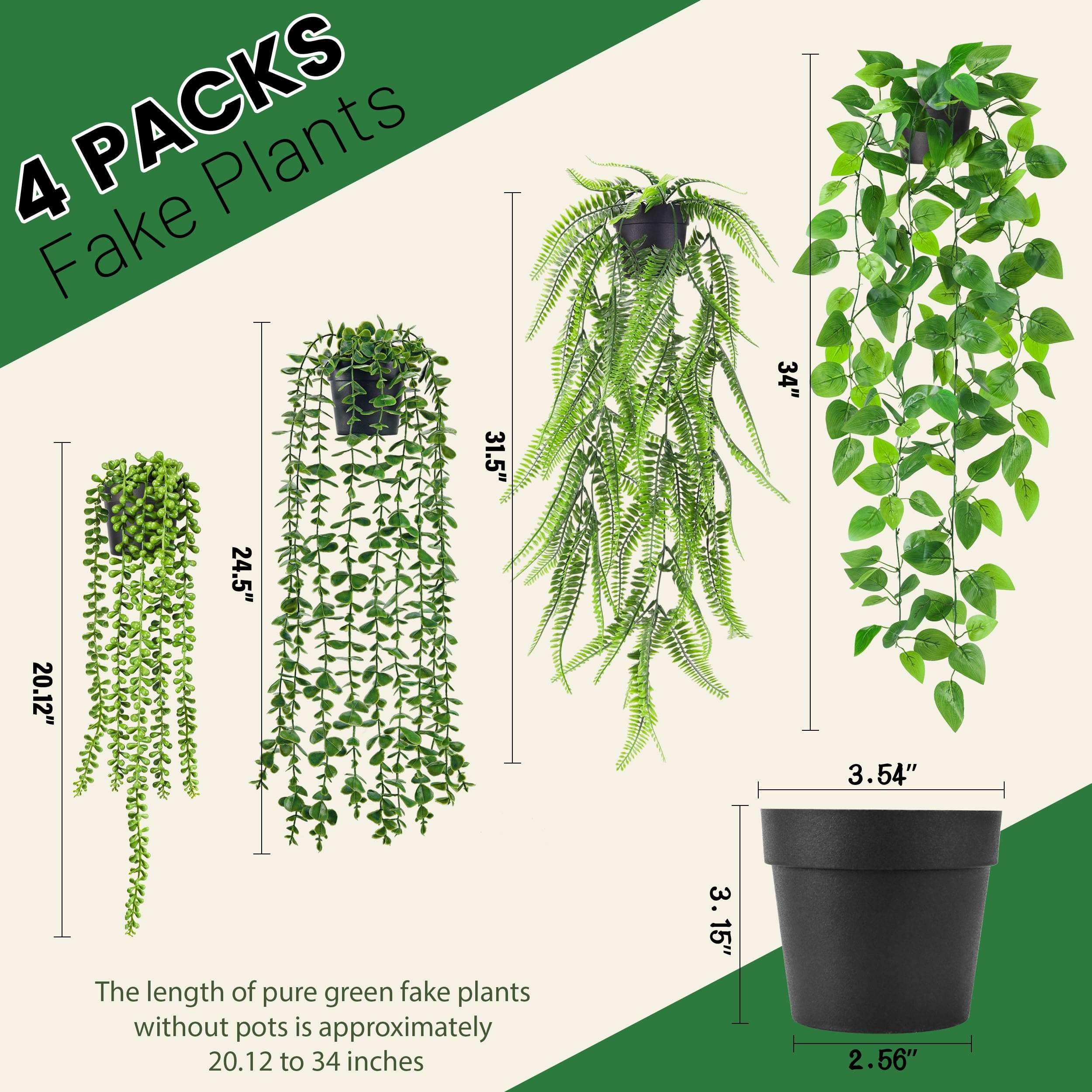 Der Rose 4Pcs Fake Plants Hanging Artificial Ivy Vine Faux Eucalyptus Hanging Plants, Boston Fern, String of Pearls for Living Room Bedroom Boho Wall Shelf Indoor Outdoor Decor - Image 3