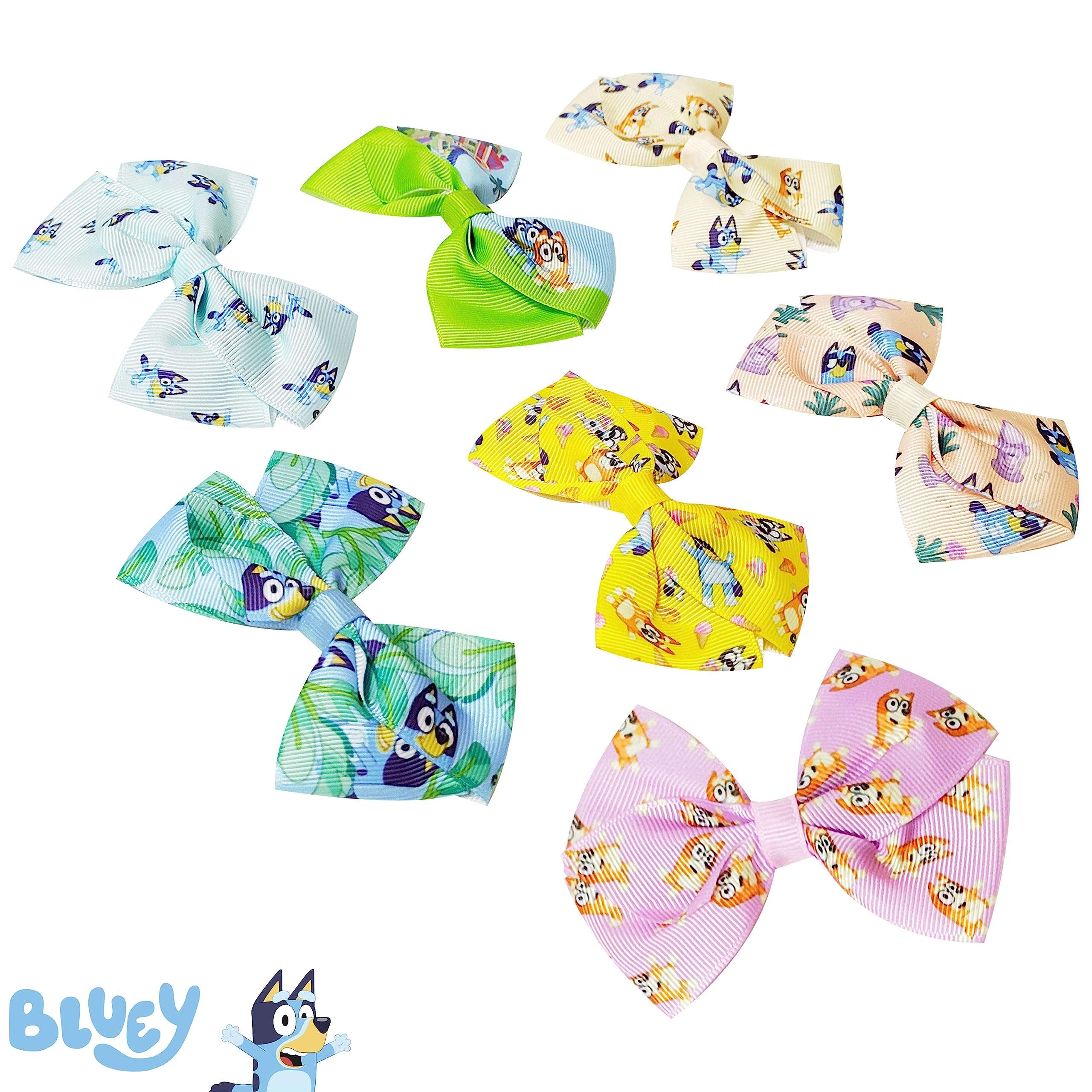 Bluey Kids Hair Bows - Hair Accessories Gift Set - Bluey Hair Bow - 7 Pcs 4 Inch Bow Bundle - HairBows for Girls - Different Bluey print on each clip - Alligator Clip - Ages 3 + - Image 2