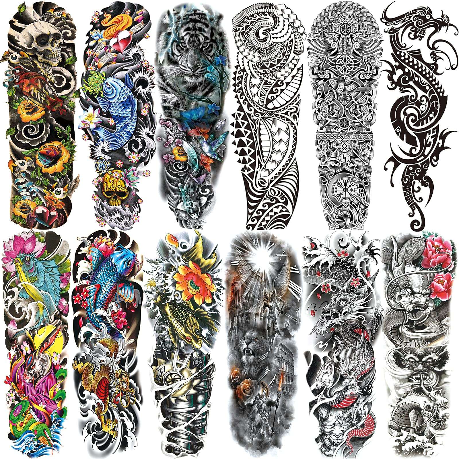 Aresvns Temporary Sleeve Tattoo for Men and Women (L19“xW7”),Waterproof Japanese Military Fake Tattoos Long lasting,Full Arm Totem Temporary Tattoos for BBQ Pool Beach Party - Image 1