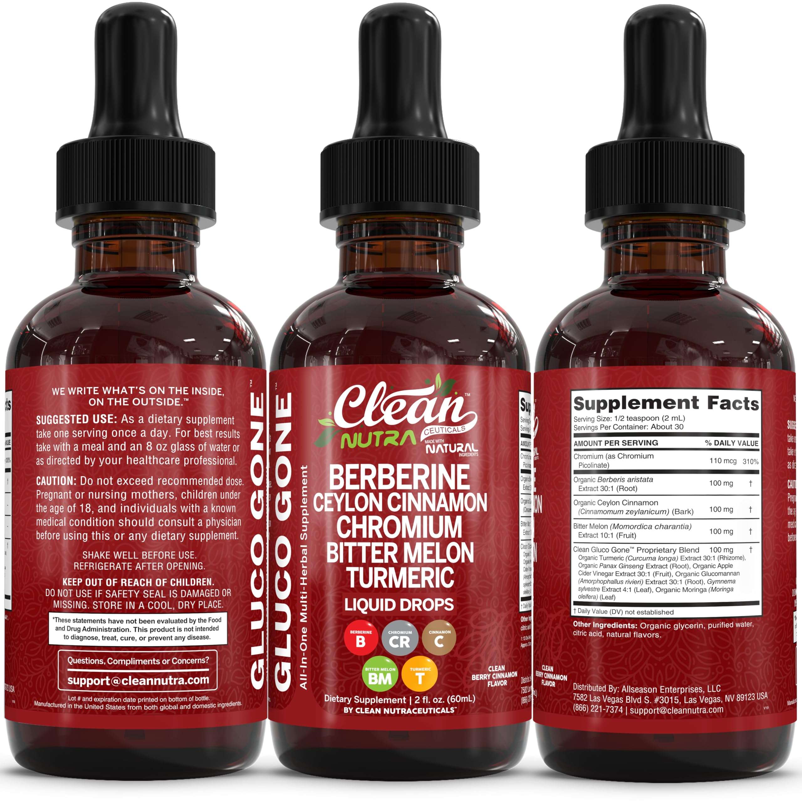 Clean Nutra Berberine with Ceylon Cinnamon Supplement Liquid Drops + Bitter Melon Extract, Glucomannan, Gymnema, Chromium, Turmeric, Organic Panax Ginseng, Moringa GLP-1 Support - Image 9
