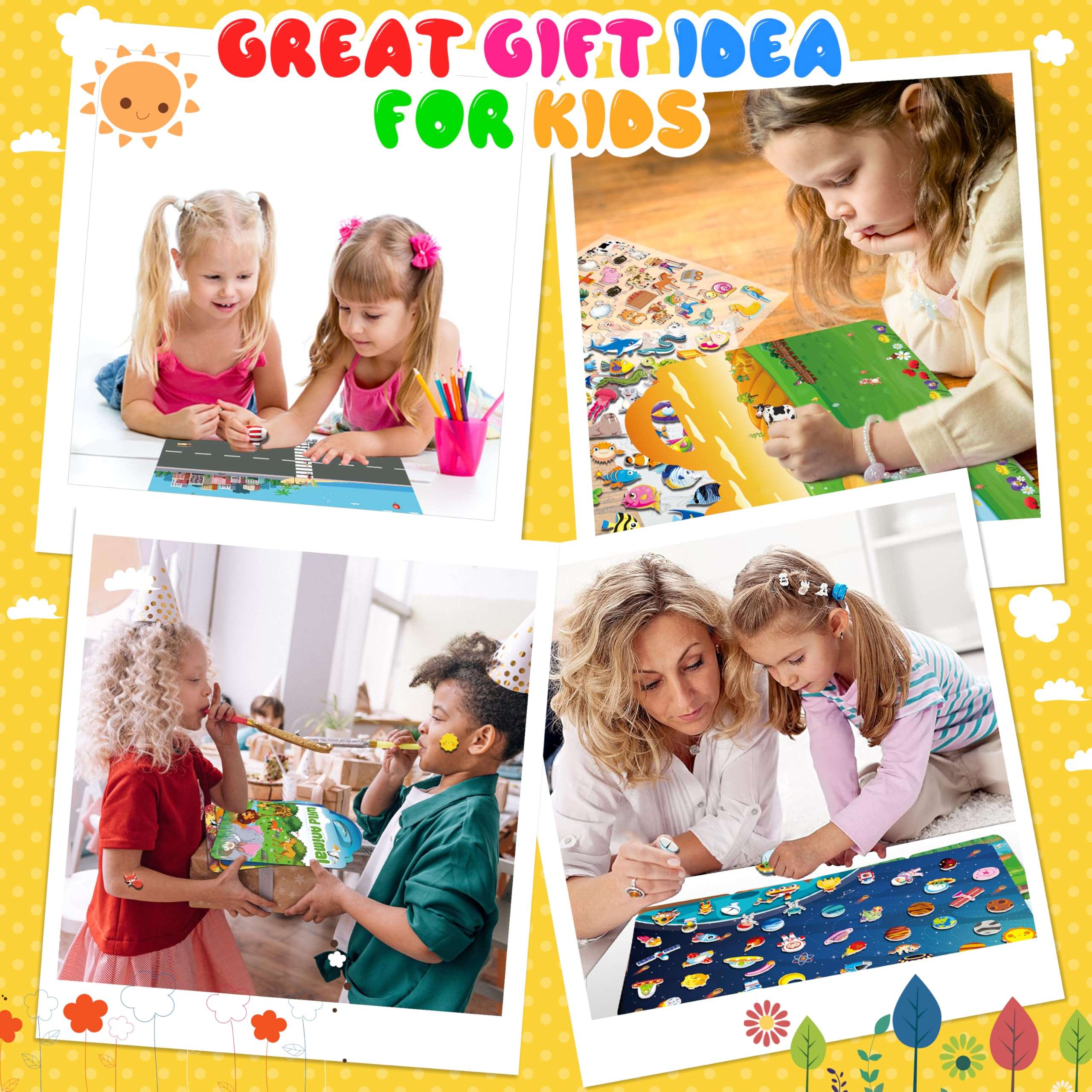 Kalysky 6Set Puffy Sticker Books for Kids 2-4, 3D Reusable Stickers Books for Toddlers 1-3,2-4,Farm+Animal+Dinosaurs+Ocean World+Space+Vehicle - Image 8