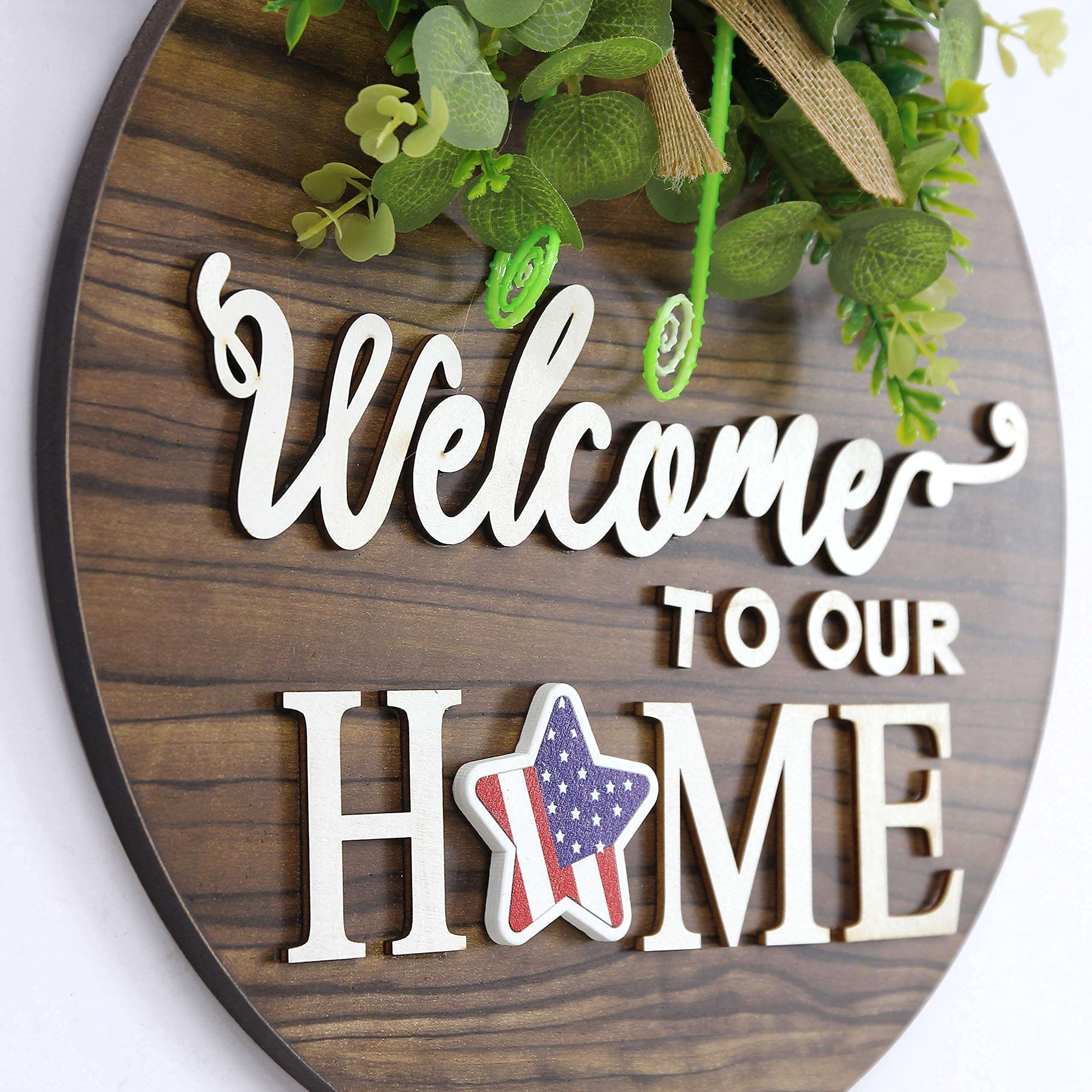 Interchangeable Seasonal Welcome Sign Front Door Decoration, Rustic Round Wood Wreaths Wall Hanging Outdoor, Farmhouse, Porch, for Spring Summer Fall All Seasons Holiday Halloween Christmas. - Image 5