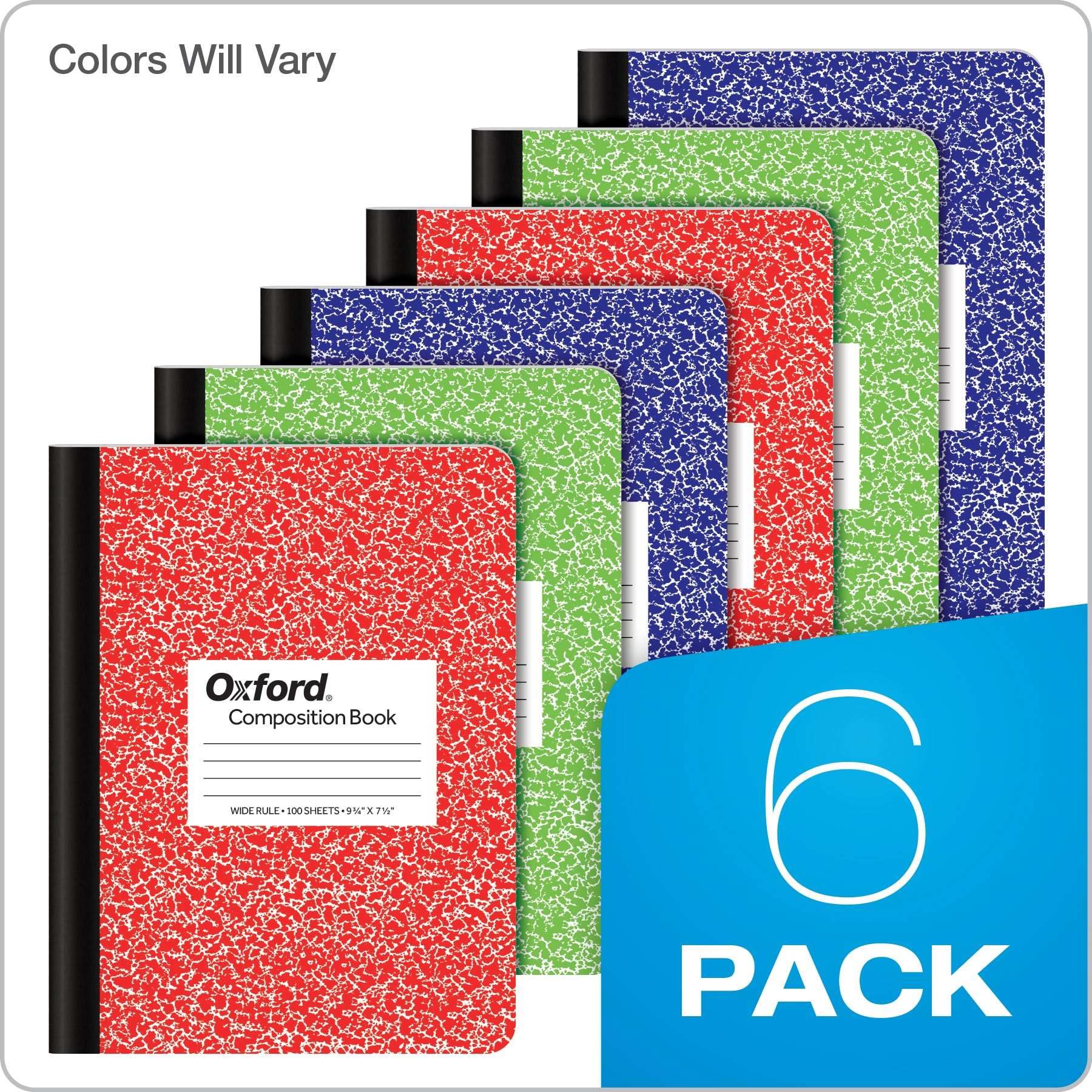 Oxford Composition Notebooks, 6 Pack, Cover Colors Vary, Wide Ruled Paper, 9-3/4 x 7-1/2 Inch School Journals, Assorted Marble Covers, 100 Sheets, per Book (63762) - Image 7