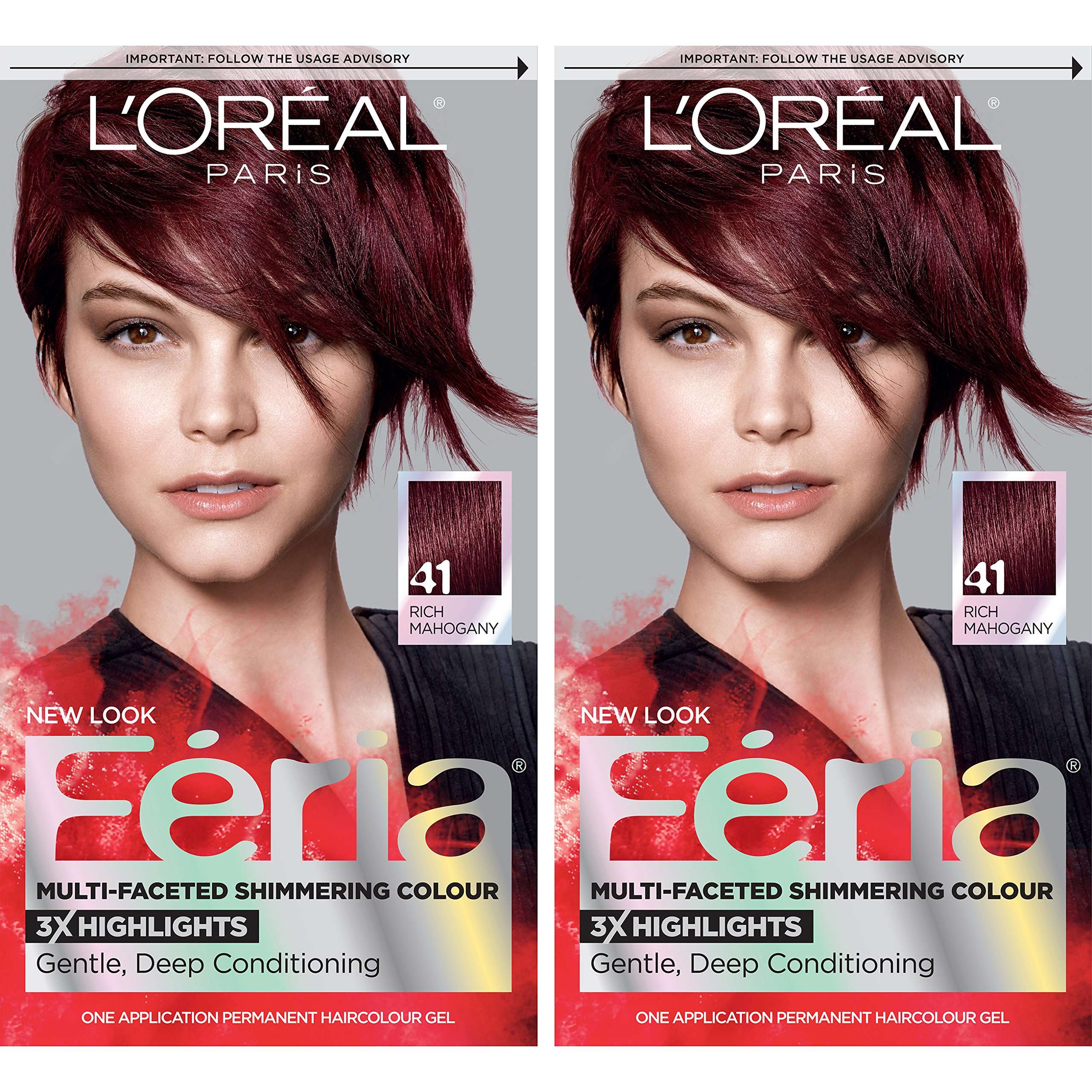 L’Oréal Paris Feria Multi-Faceted Shimmering Permanent Hair Color, 41 Crushed Garnet, Pack of 2 Hair Dye - Image 1