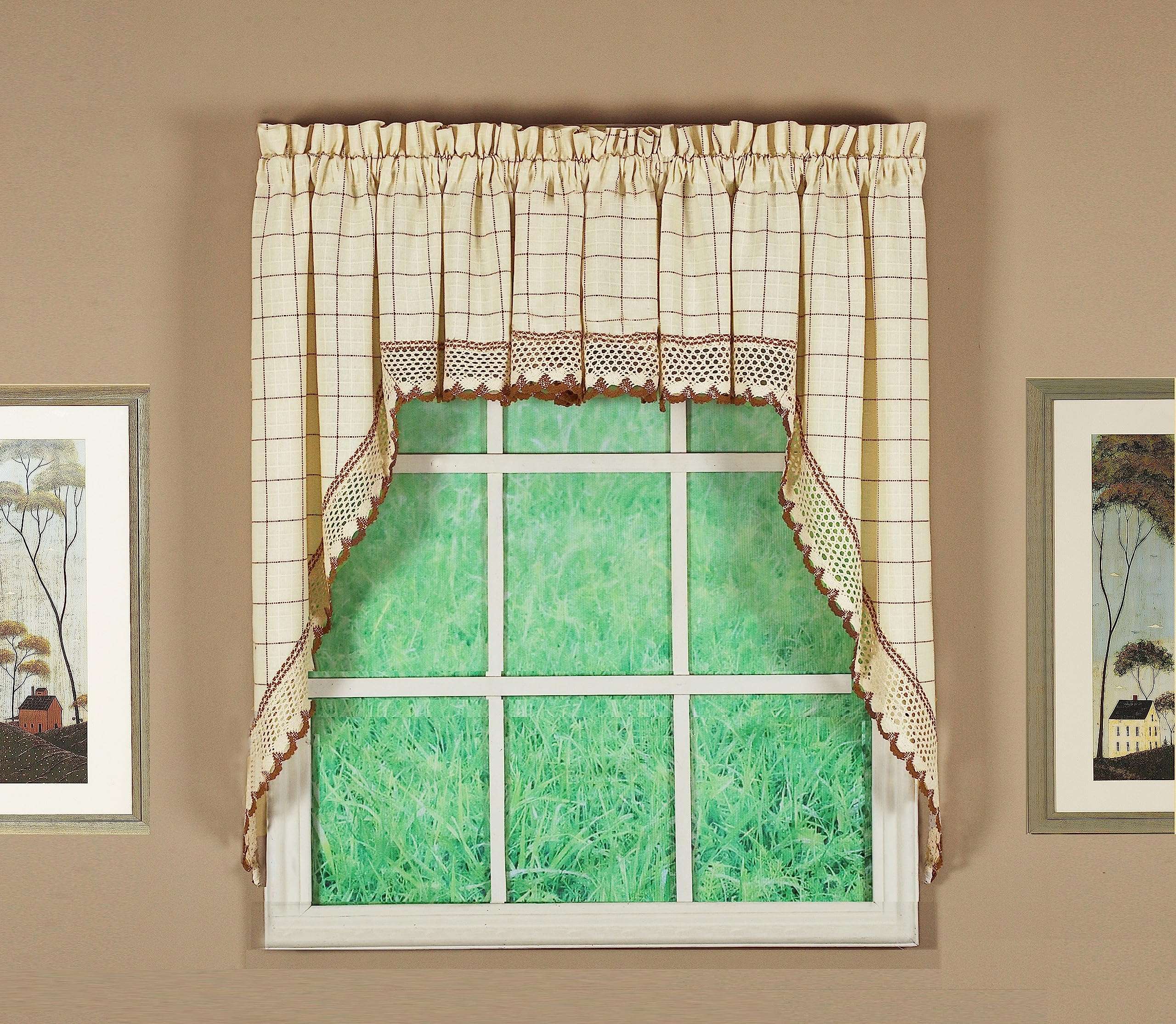 Today's Curtain Adirondack 2-Tone Crochet Swag 38", Ecru/Toast, 60W x 38L - Image 1