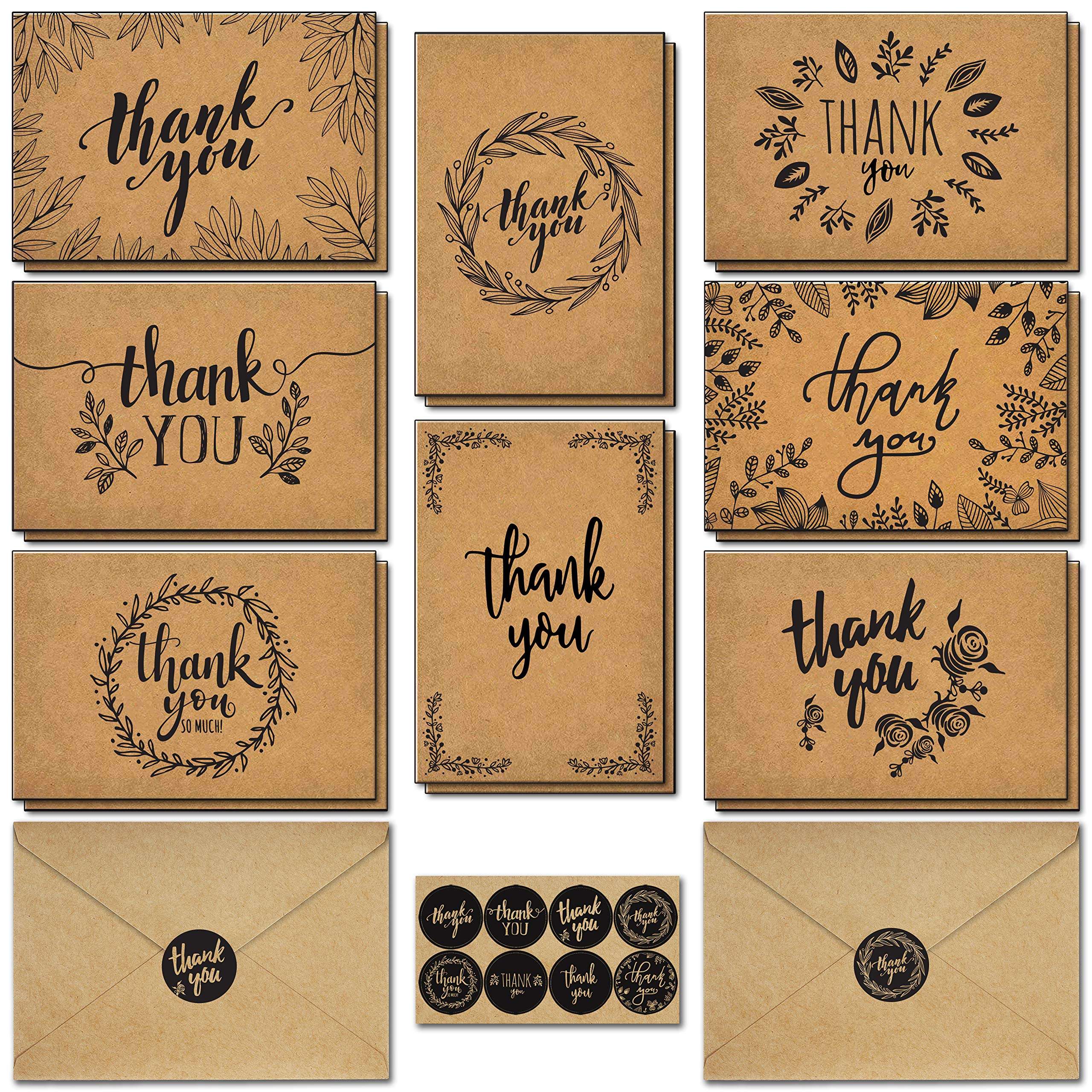 caqpo Thank You Cards With Envelopes - 160 Sets Premium Kraft Thank You Cards Bulk - TY Notes with 8 Graceful Designs - Floral Card for Celebration, Wedding, Baby & Bridal Shower 4x6 - Image 1