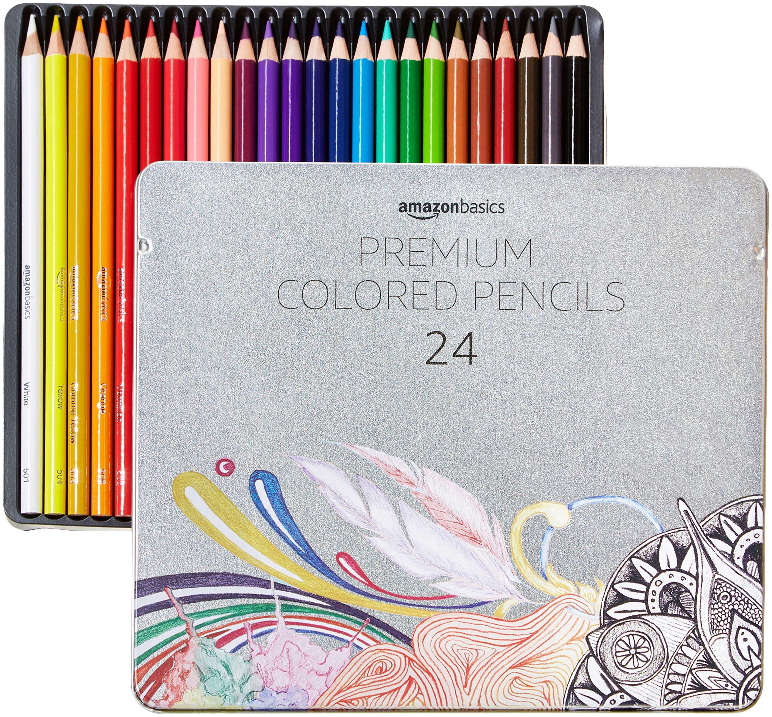 Amazon Basics Colored Pencils for Coloring and Drawing, Premium, Soft Core, Back to School Supplies, 24 Count (Pack of 1), Multicolor - Image 1
