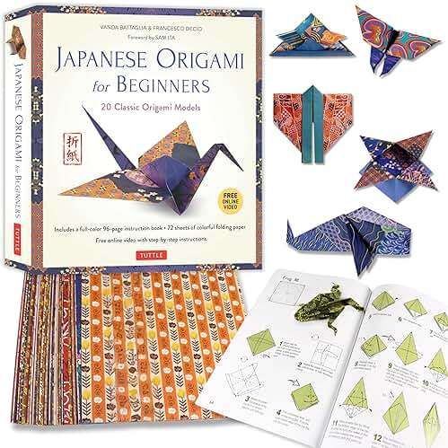 Japanese Origami for Beginners Kit: 20 Classic Origami Models: Kit with 96-page Origami Book, 72 Origami Papers and Instructional Videos: Great for Kids and Adults! - Image 1
