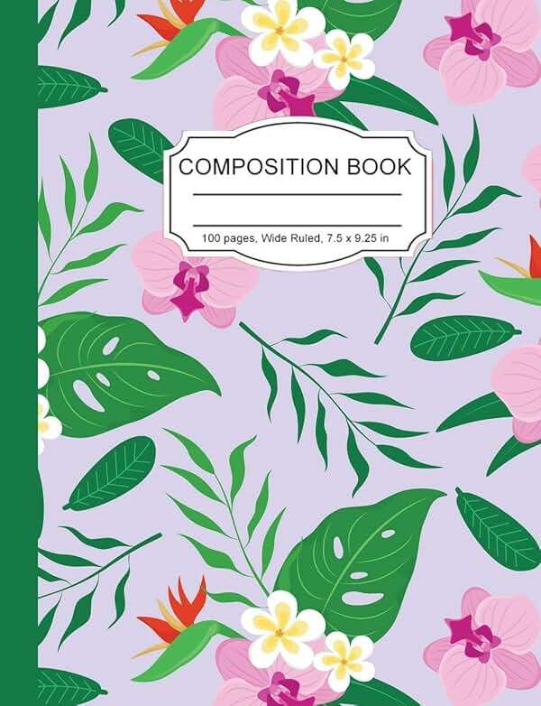 Composition Notebook: Hawaiian Flowers Wide Ruled Paper Notebook Journal Plumeria Bird of Paradise for Women Homeschool Office Teacher Adult 7.5 x 9.25 in. 100 Pages - Image 1