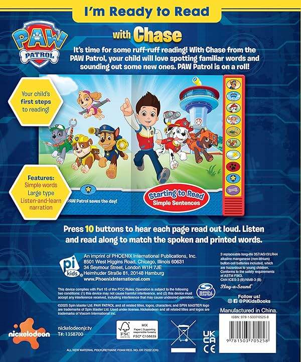 Paw Patrol - I'm Ready To Read with Chase Sound Book - Play-a-Sound - PI Kids - Image 2
